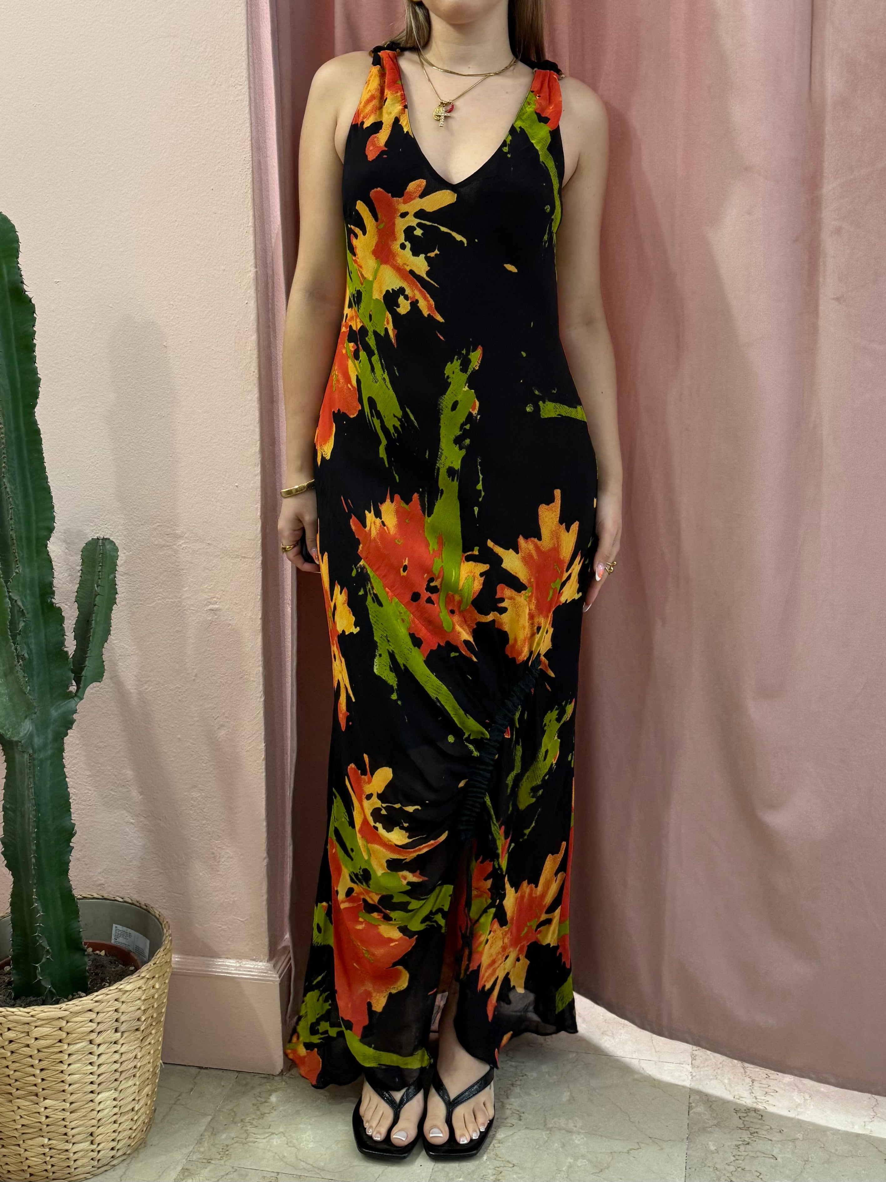 Vestito lungo fantasia fiori astratti
