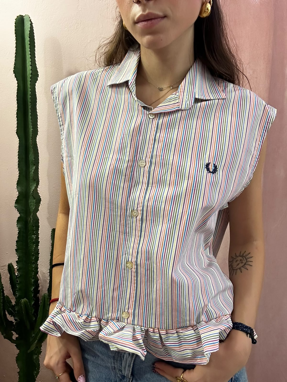 Camicia fred perry upcycling volant multicolor righe