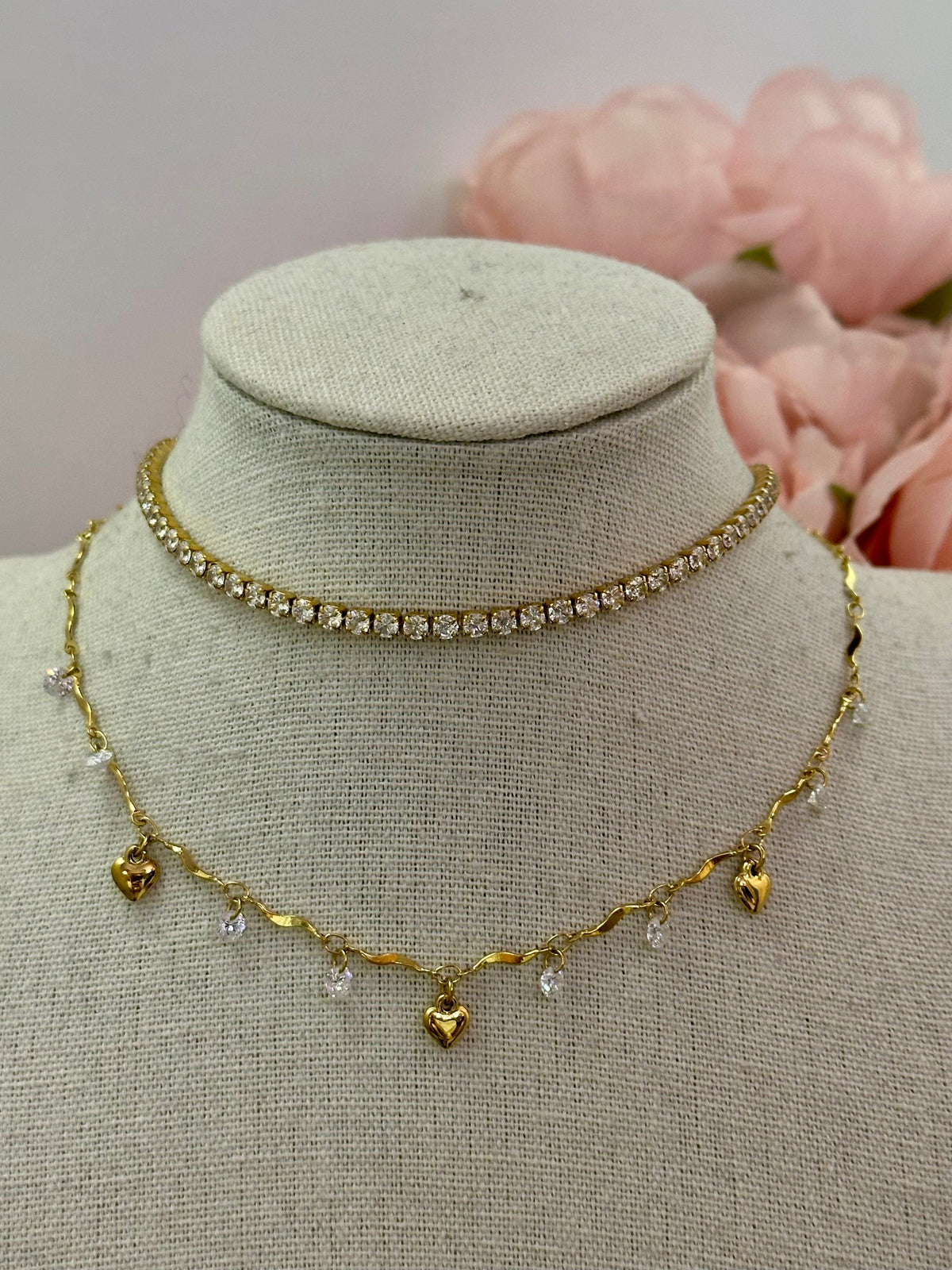 collana girocollo gocce cuoricini