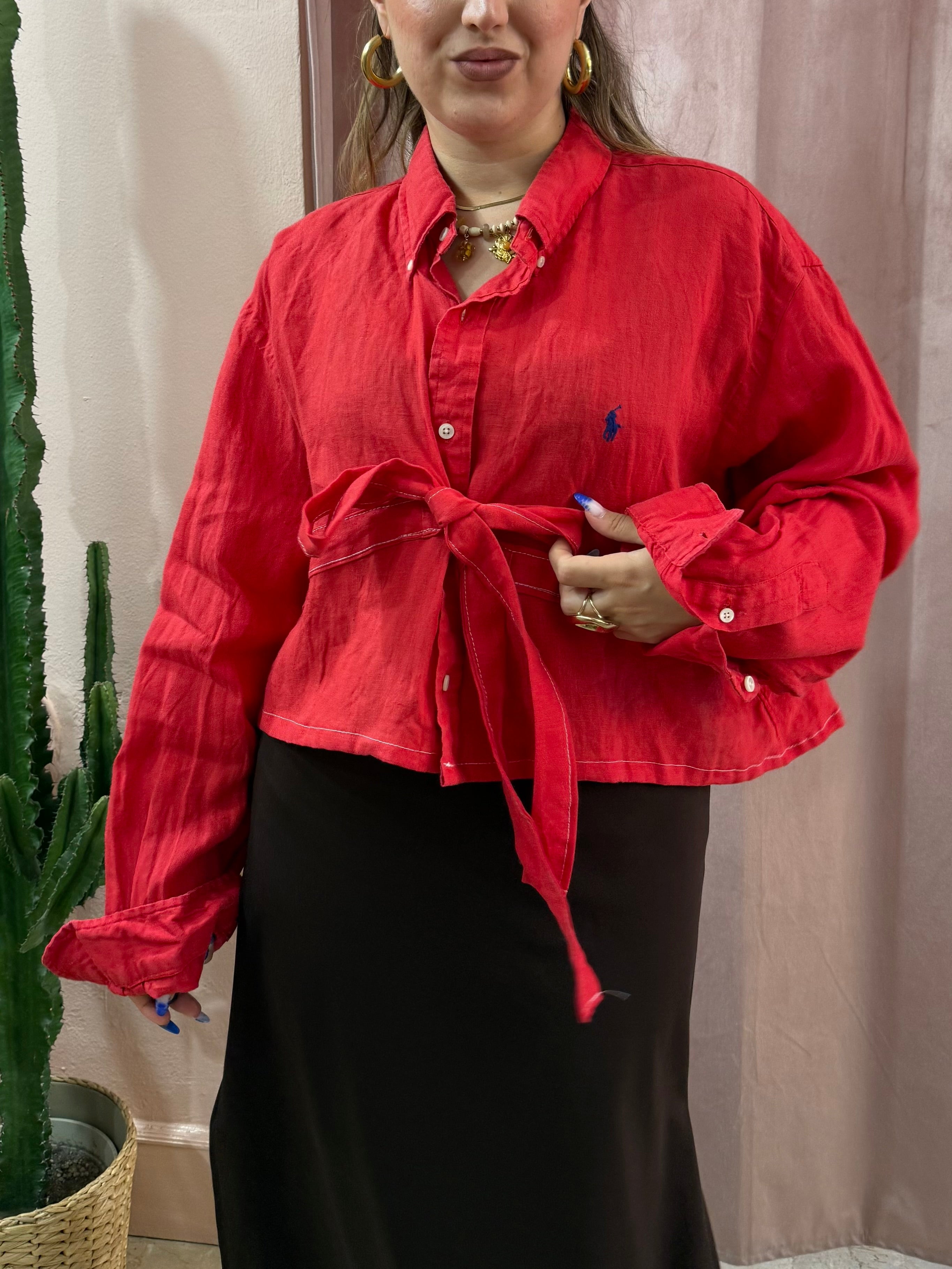 Camicia Ralph lauren upcycling fiocco in lino rossa
