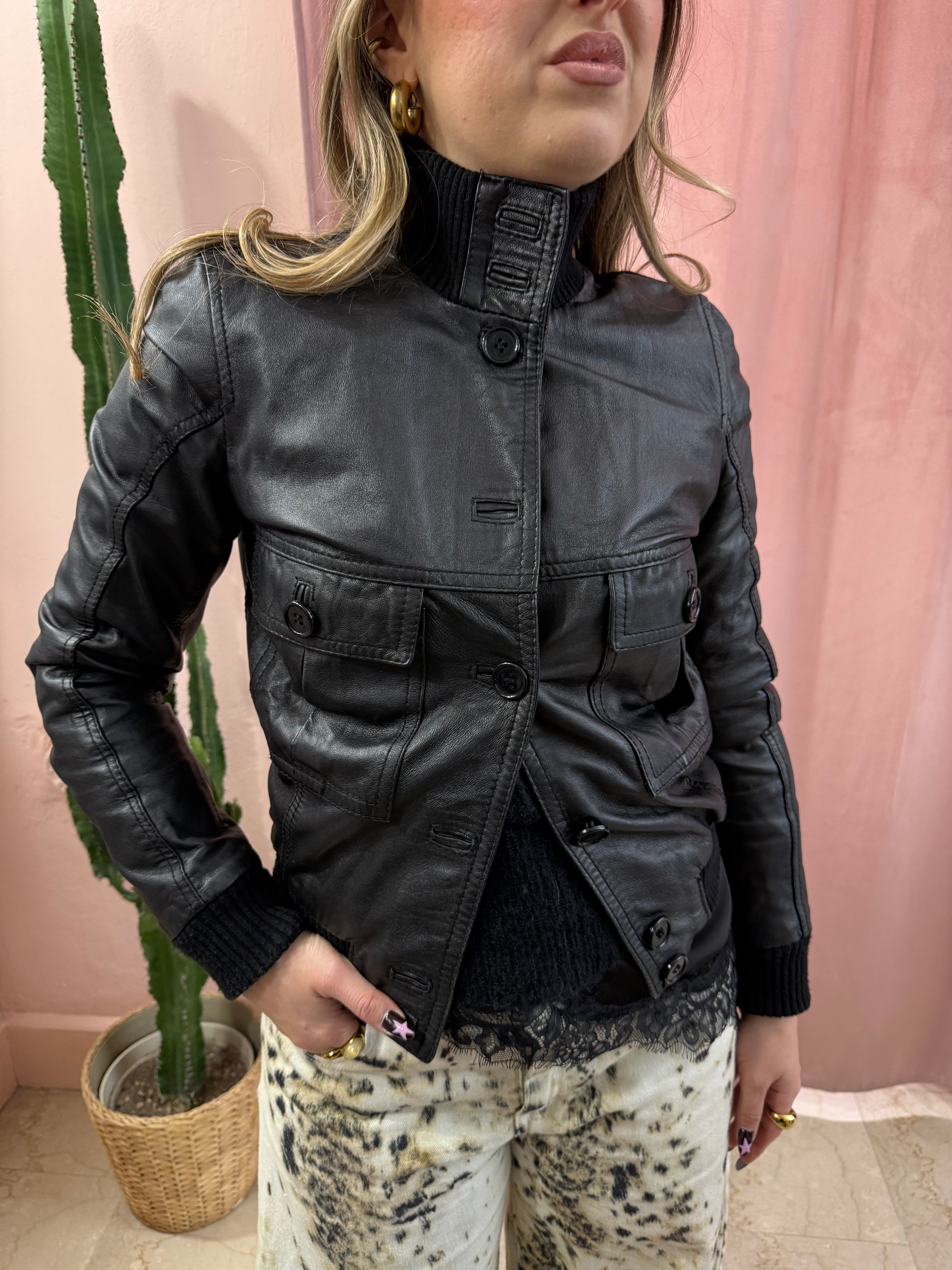 Giacca in pelle con tasche