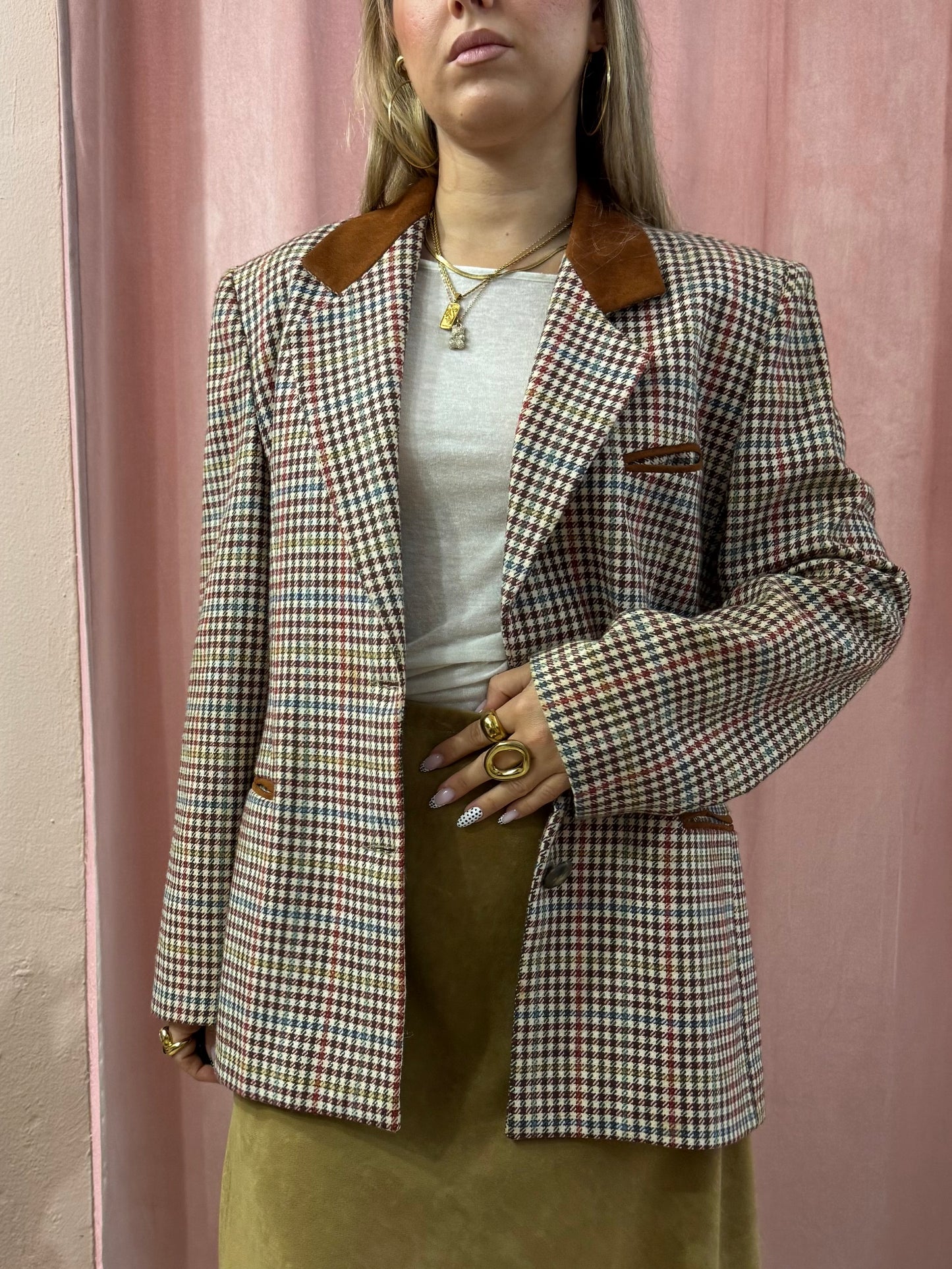 Blazer vintage a quadretti in misto lana