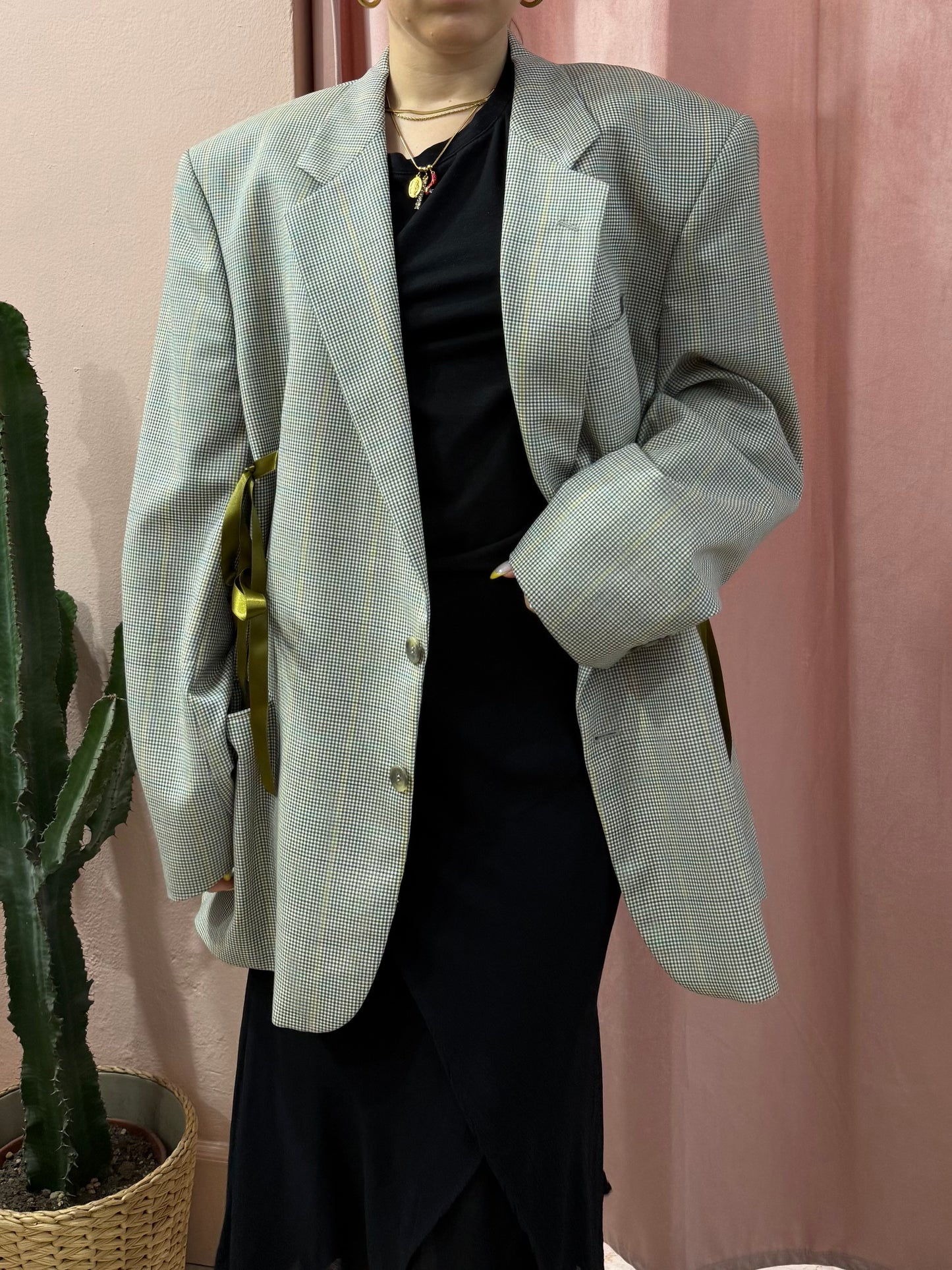 Blazer upcycling fiocchi sul verde