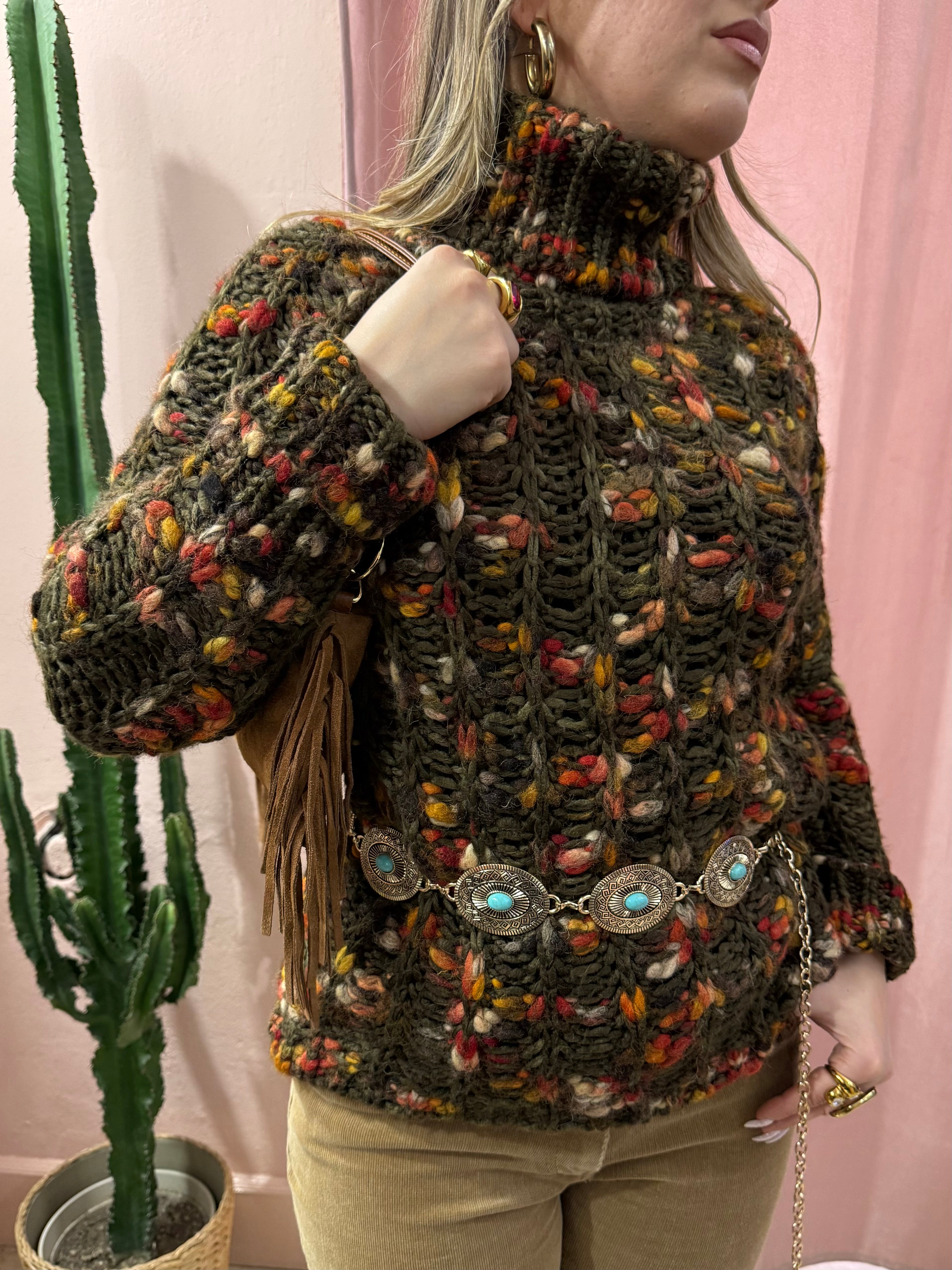 Maglione a collo alto mélange in lana