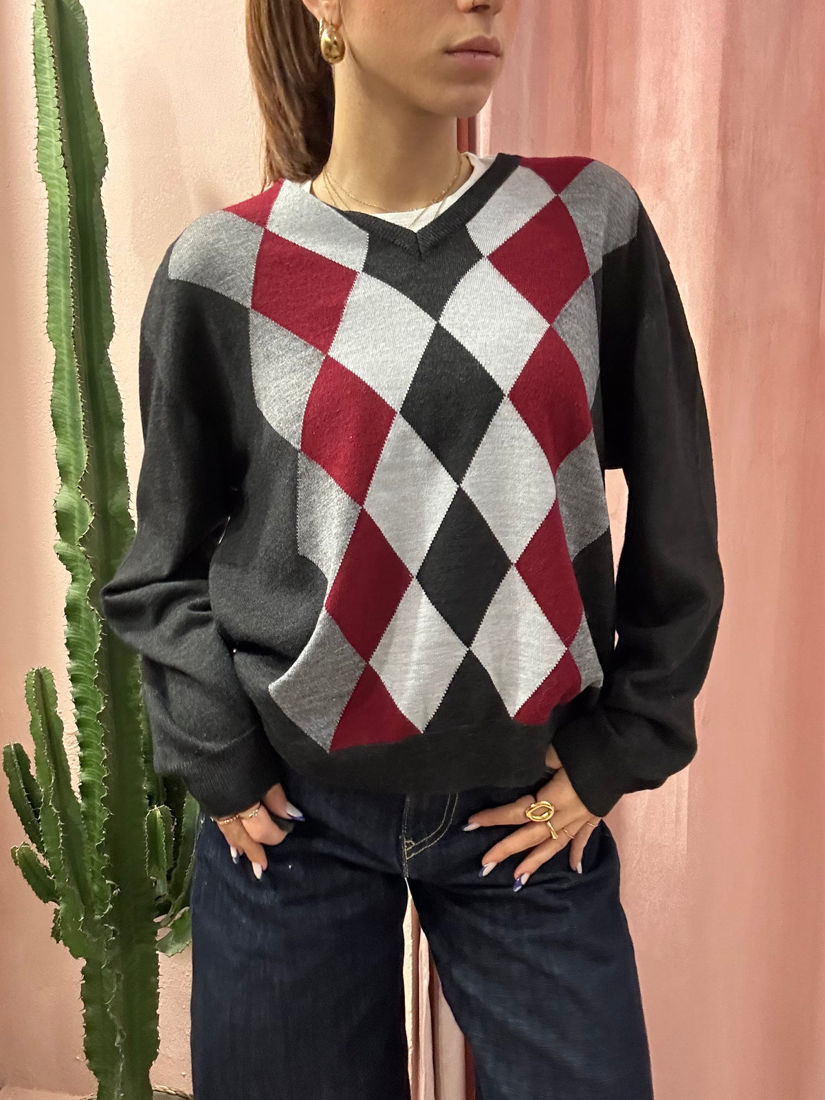 Maglione college quadri in lana