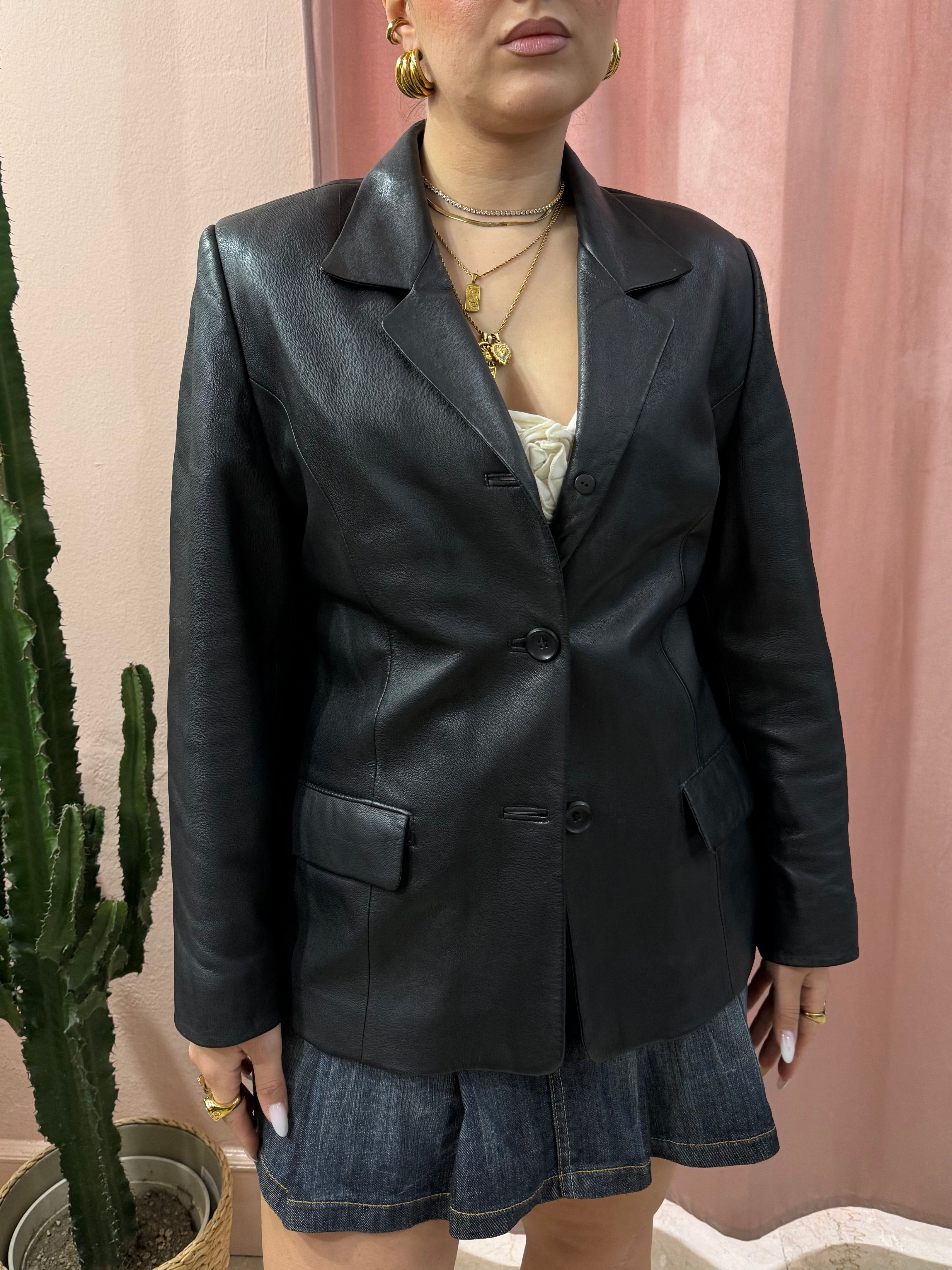 Giacca modello blazer lungo in pelle