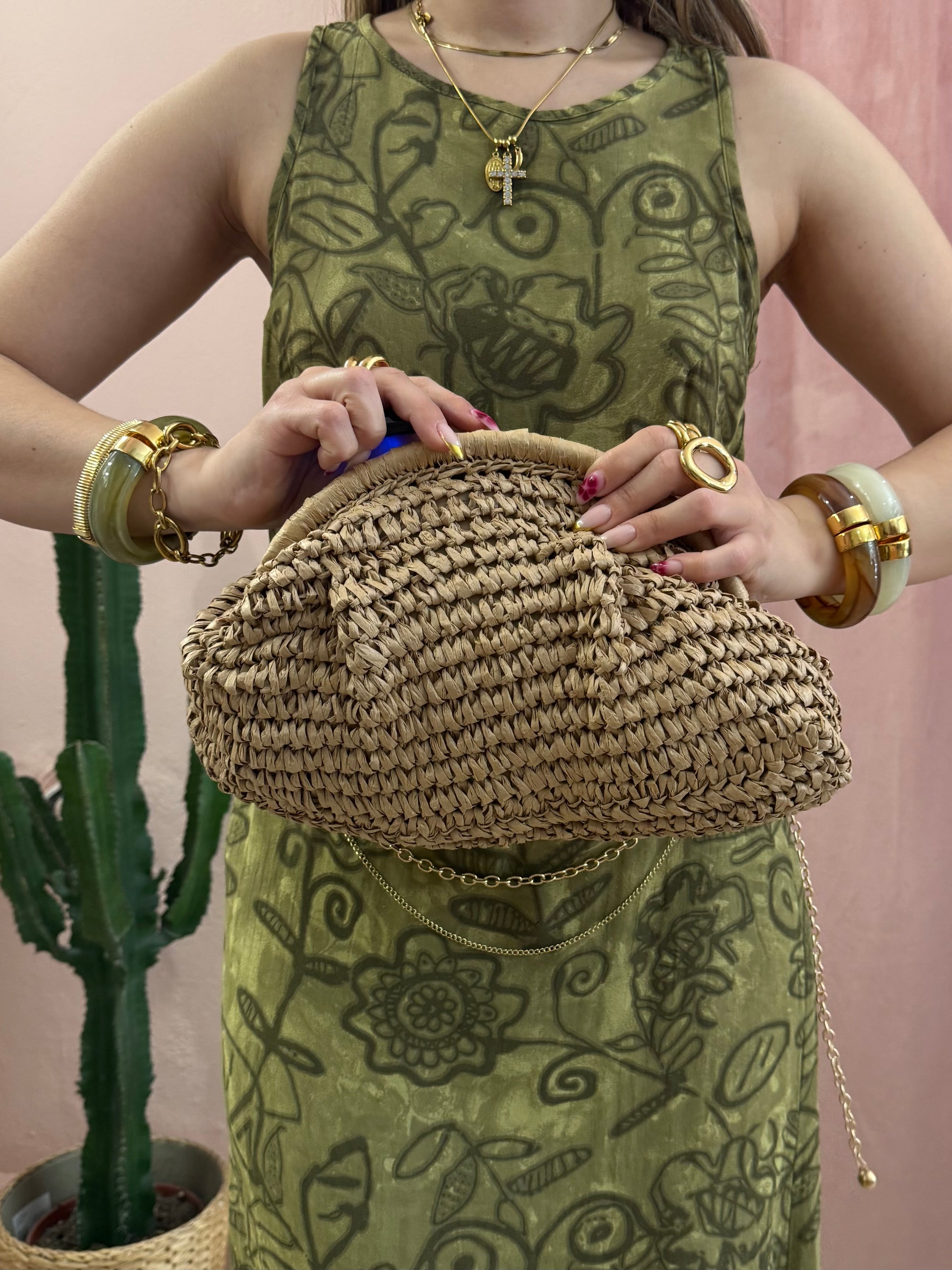 Pochette in paglia brown