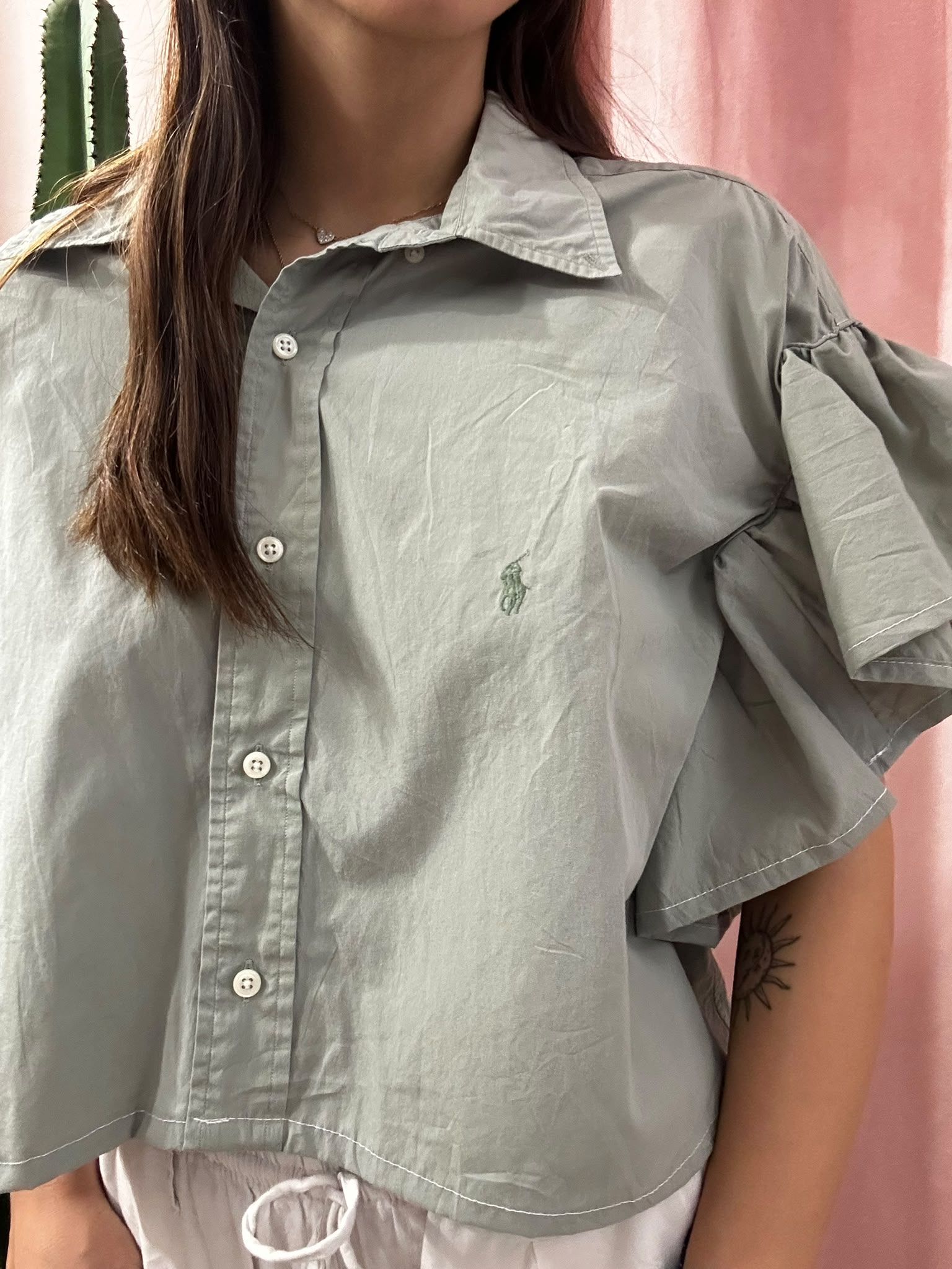 Camicia Ralph Lauren upcycling volant verde salvia