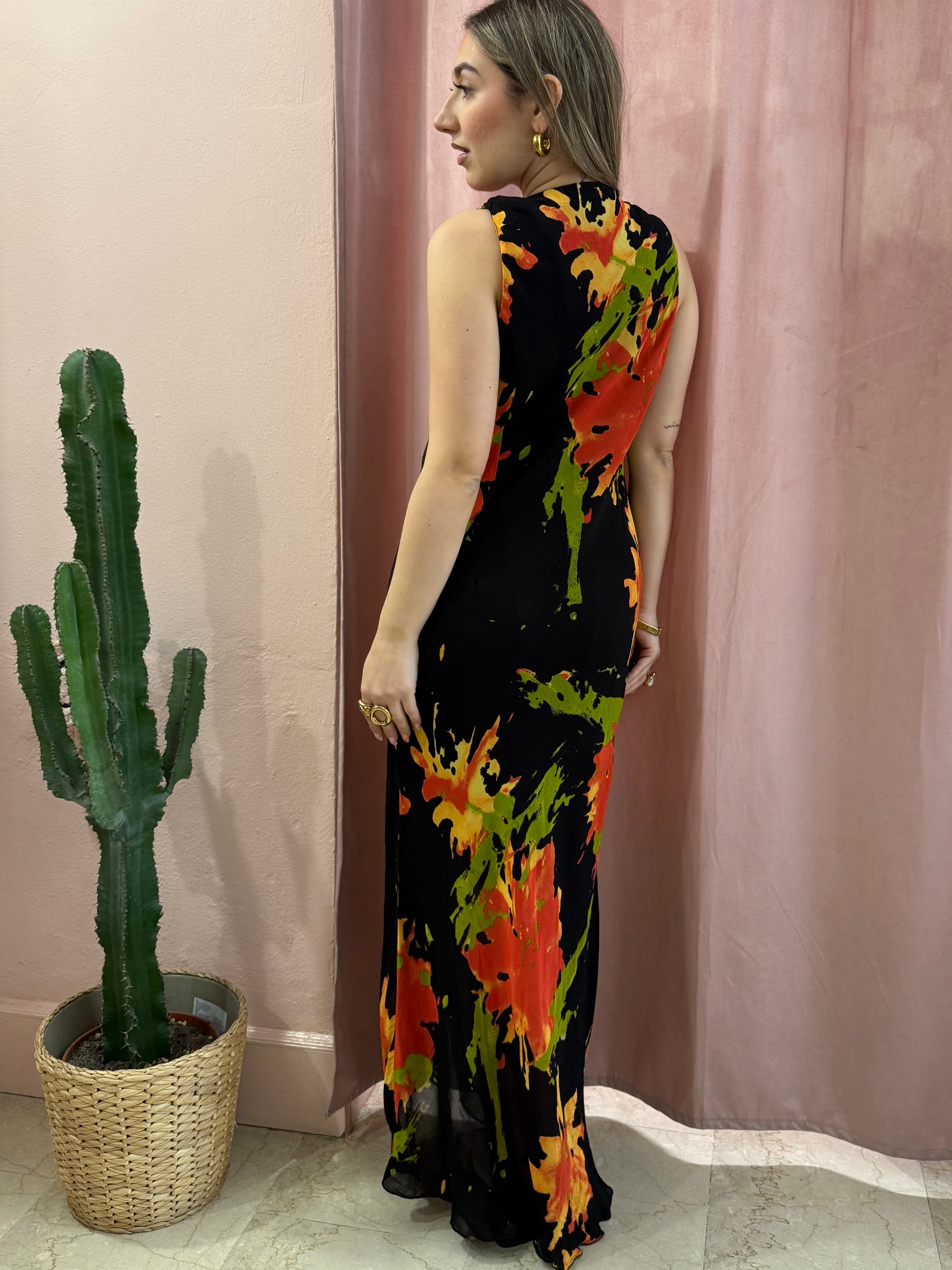 Vestito lungo fantasia fiori astratti