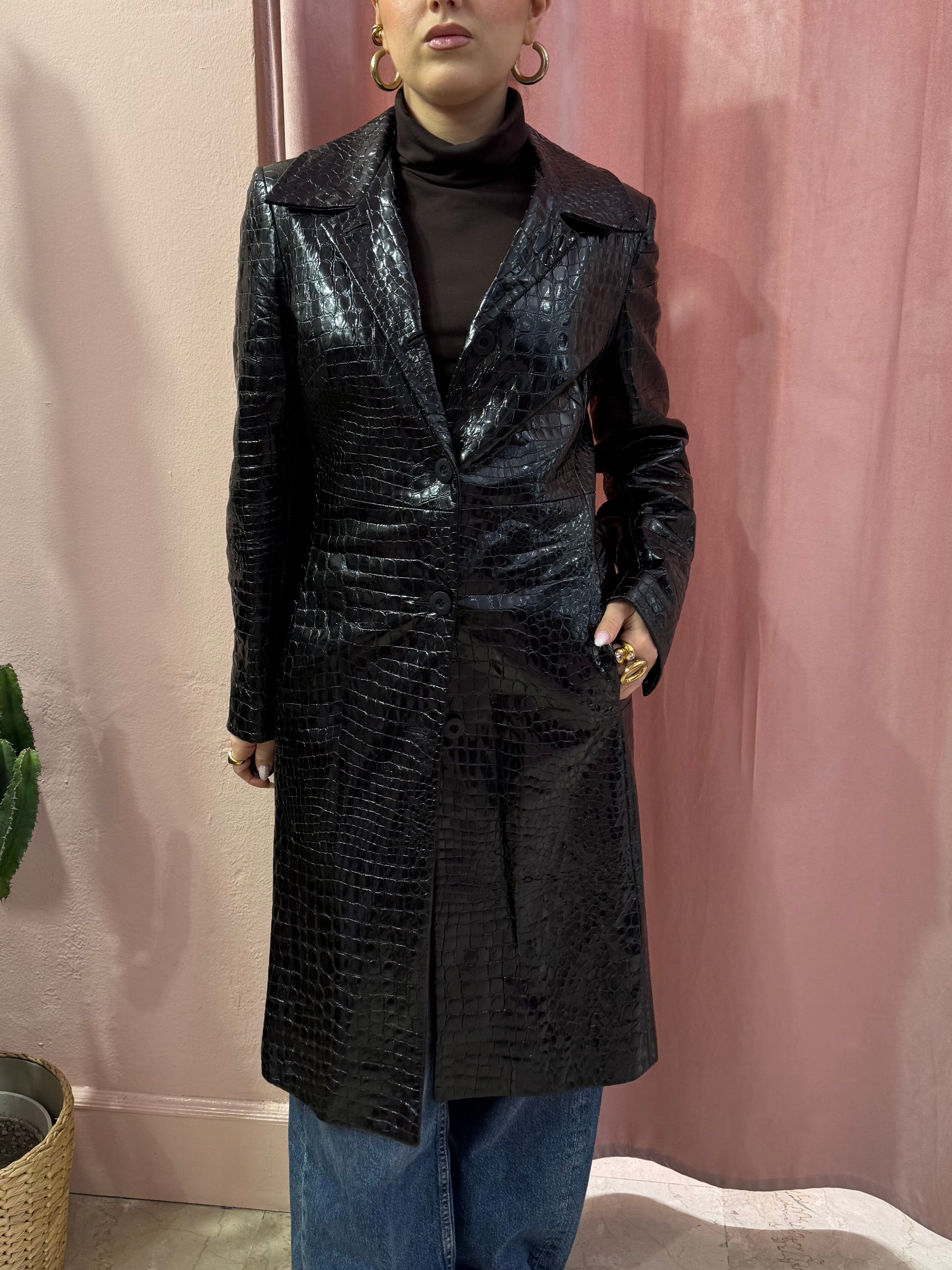 Trench in pelle nero stampa cocco