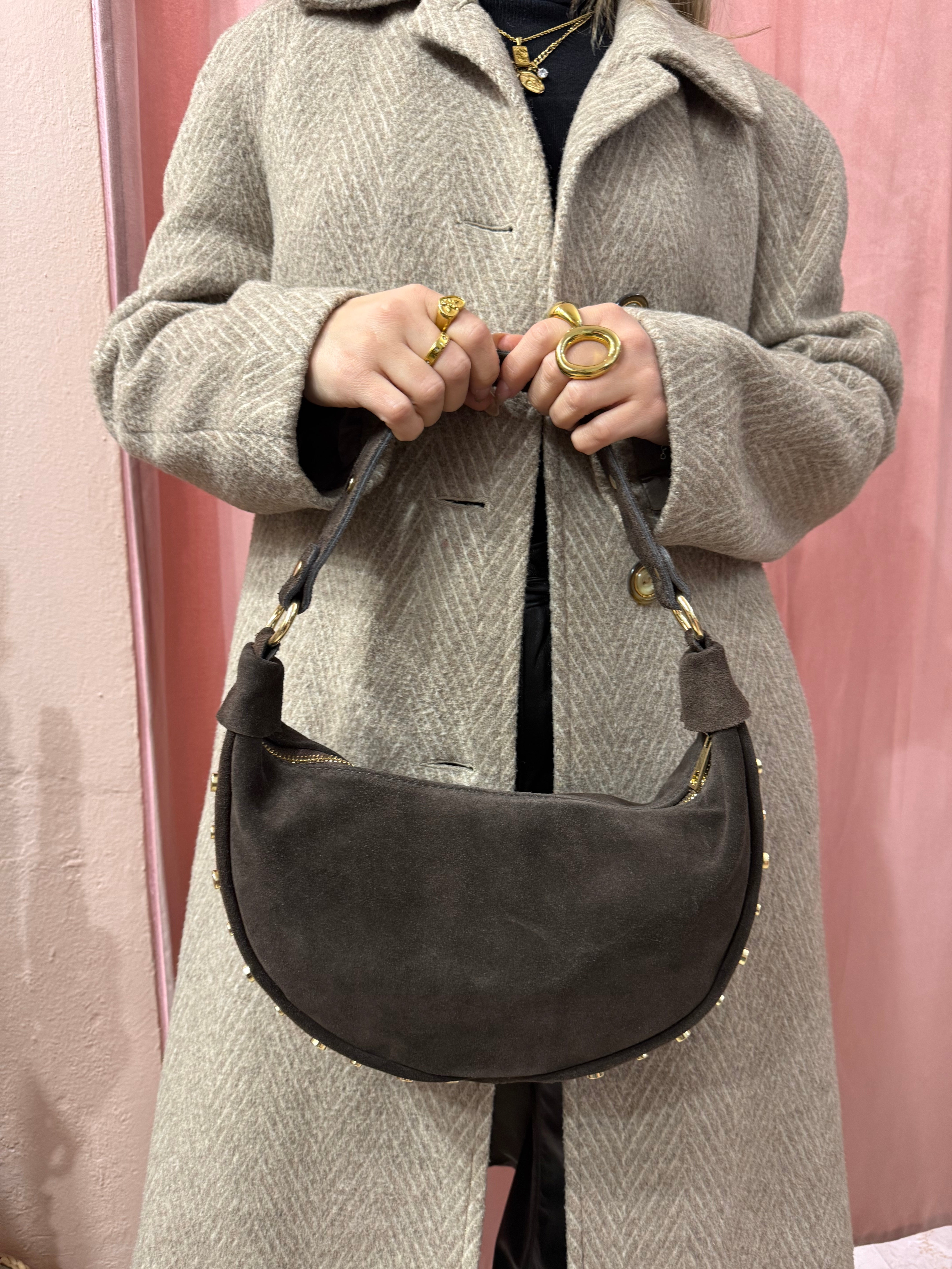 Borsa mezzaluna in vera pelle