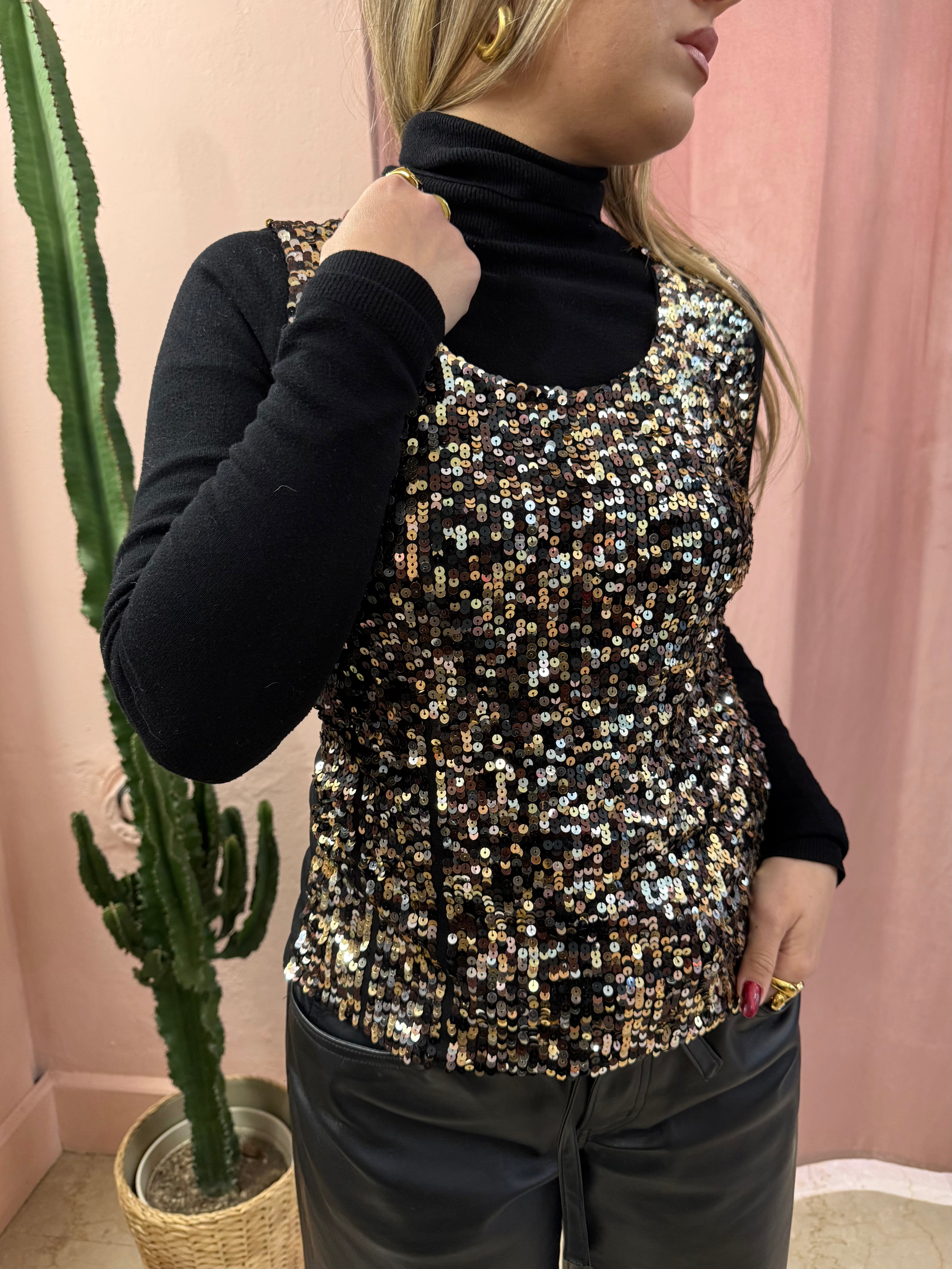 Top in paillettes dorato