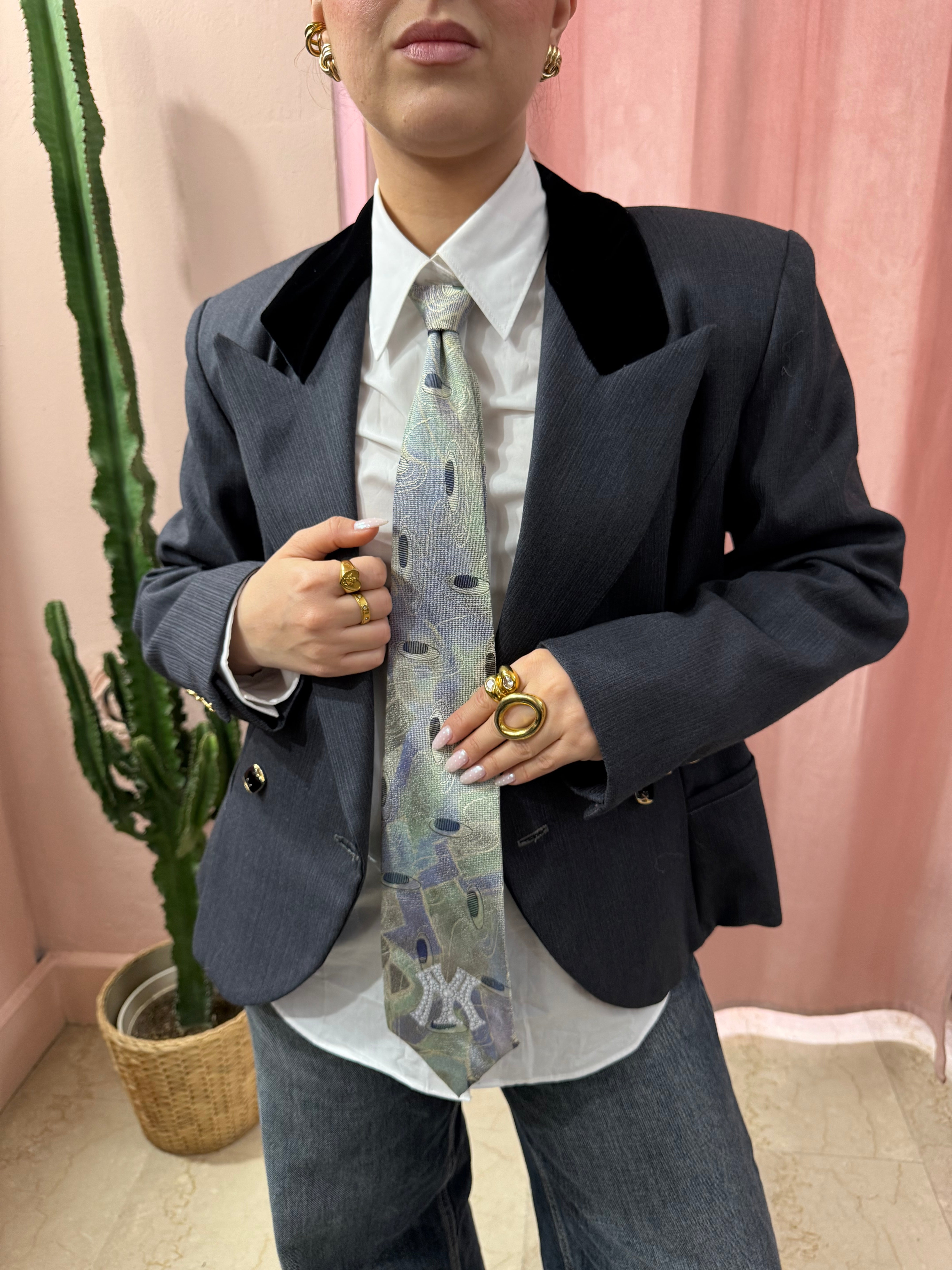 Blazer doppiopetto antracite in lana