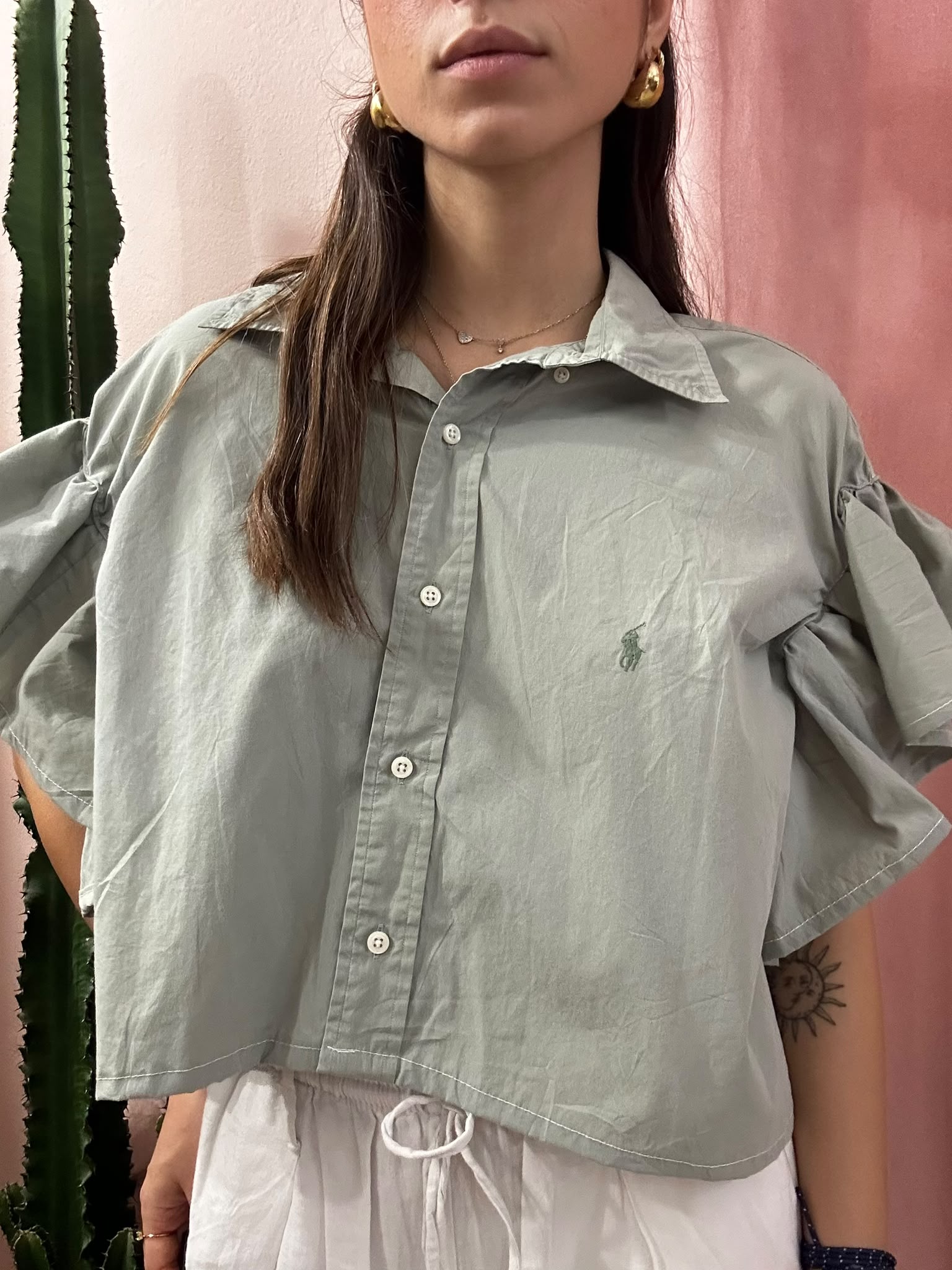 Camicia Ralph Lauren upcycling volant verde salvia