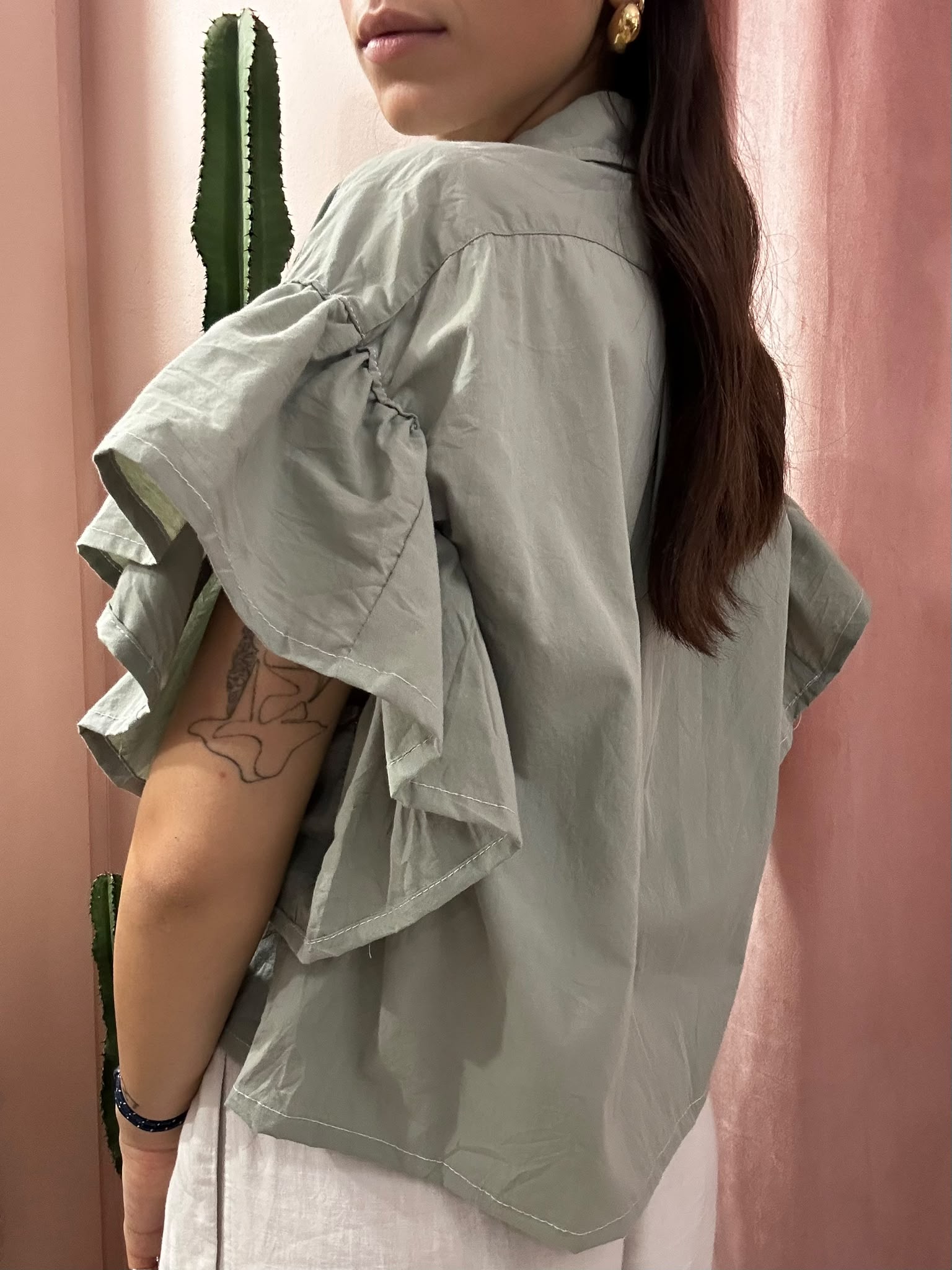 Camicia Ralph Lauren upcycling volant verde salvia