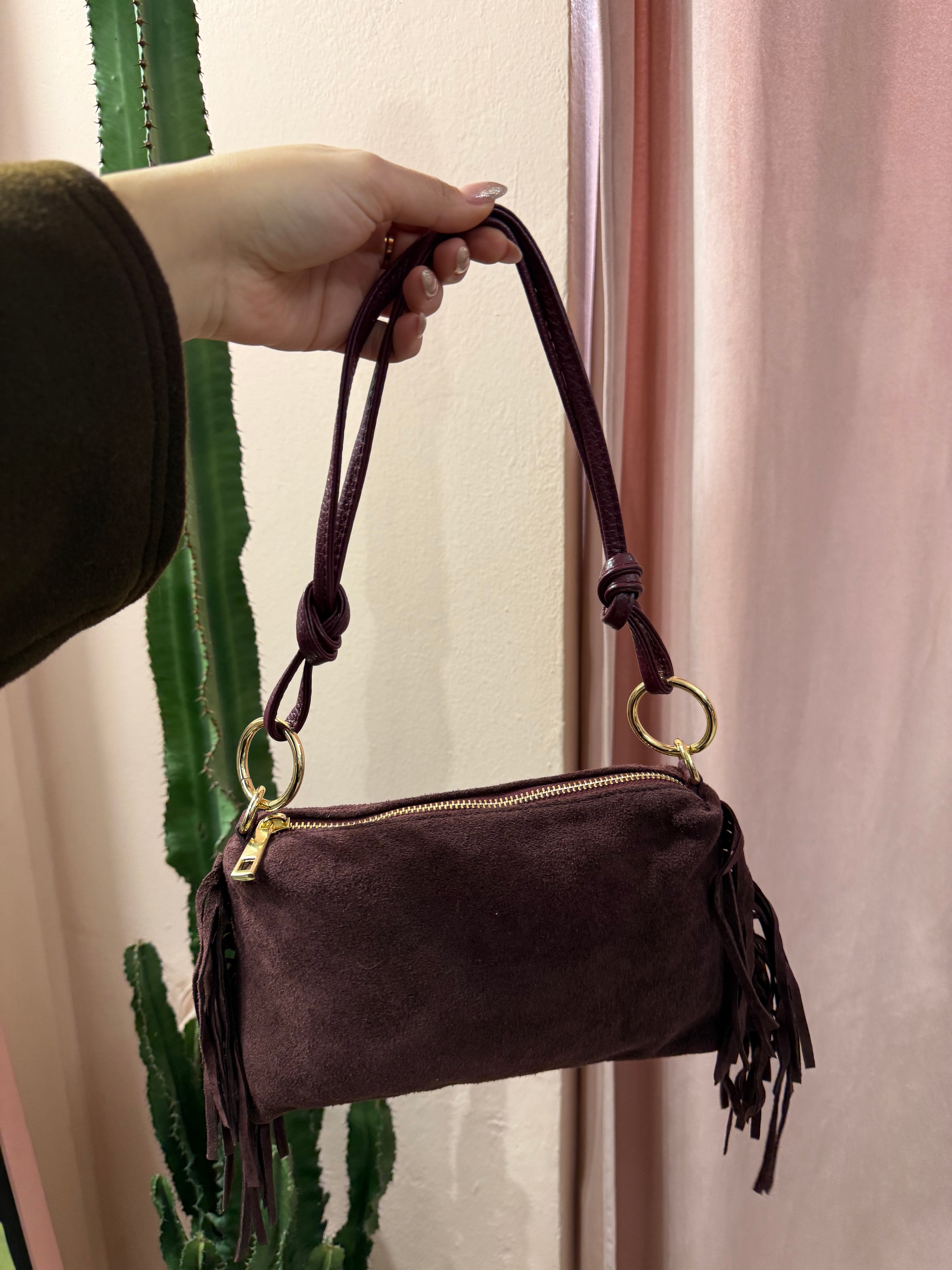 Borsa a spalla in vera pelle scamosciata più colori