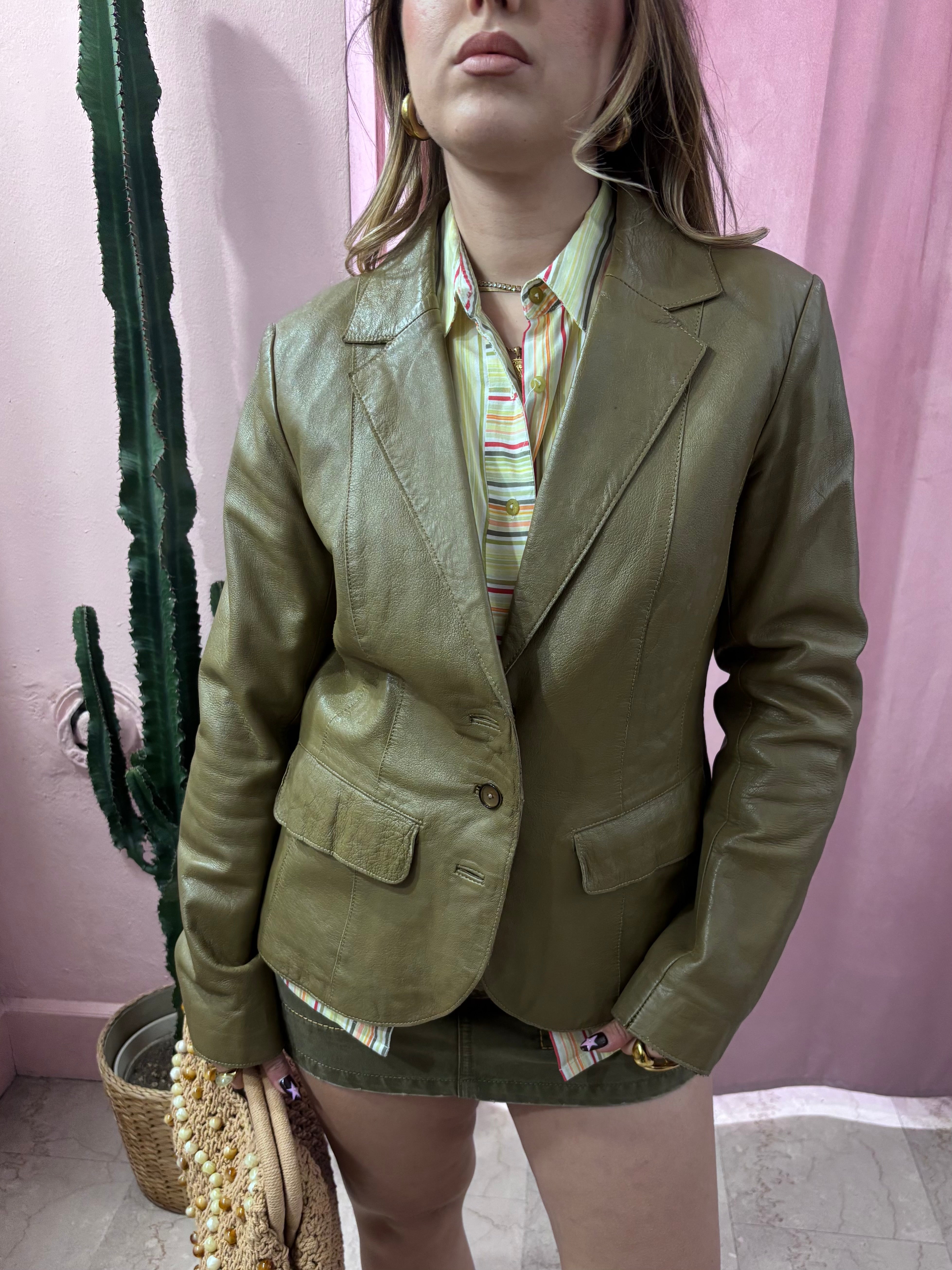 Giacca verde oliva in pelle