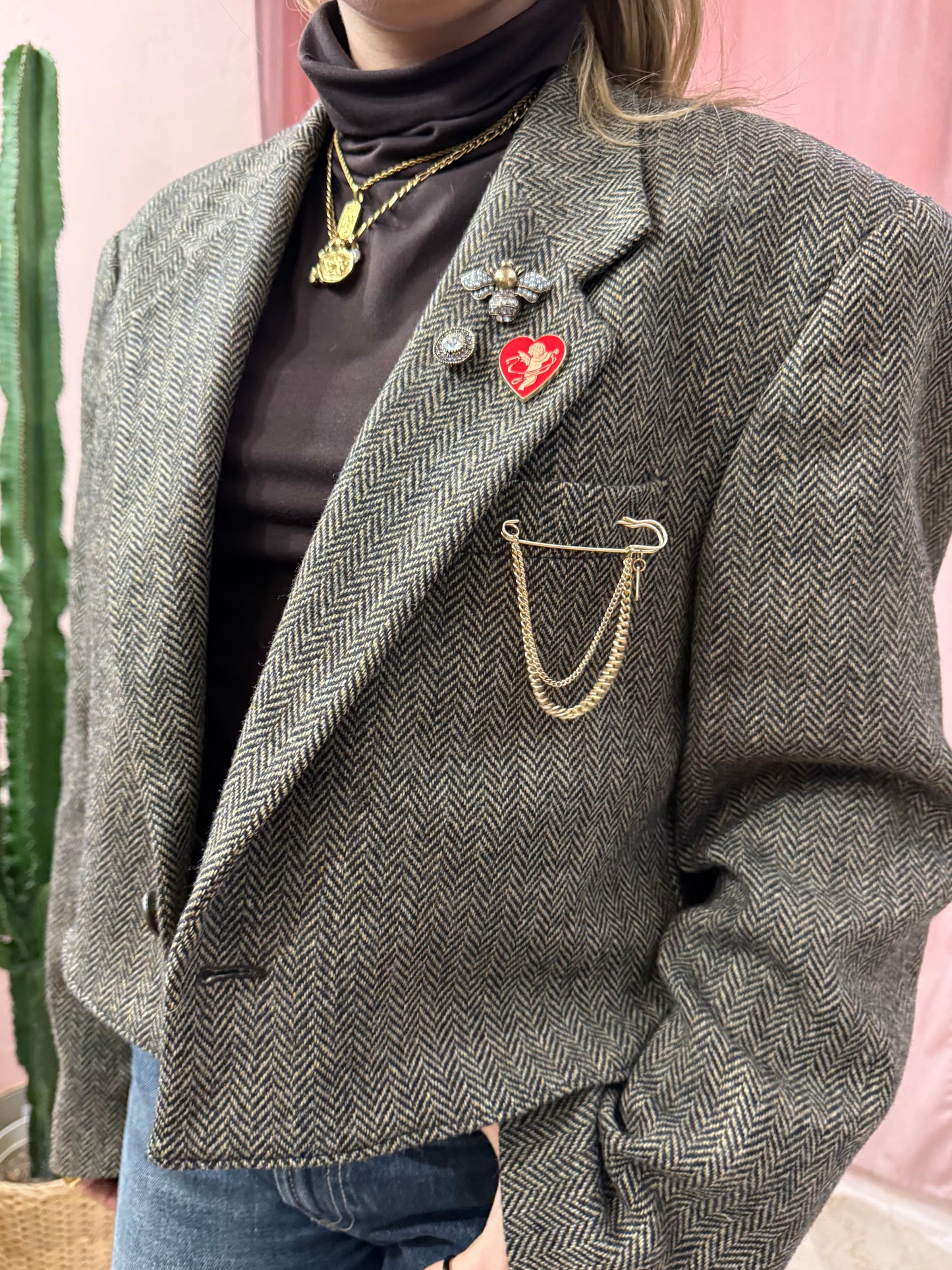 Blazer vintage crop spigato