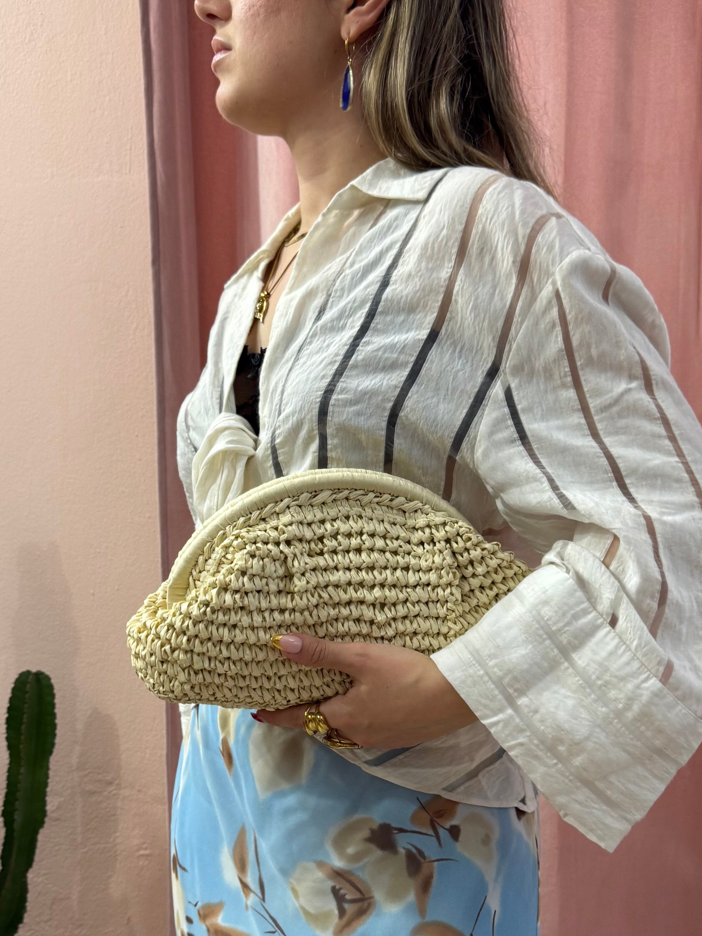 Pochette in paglia beige