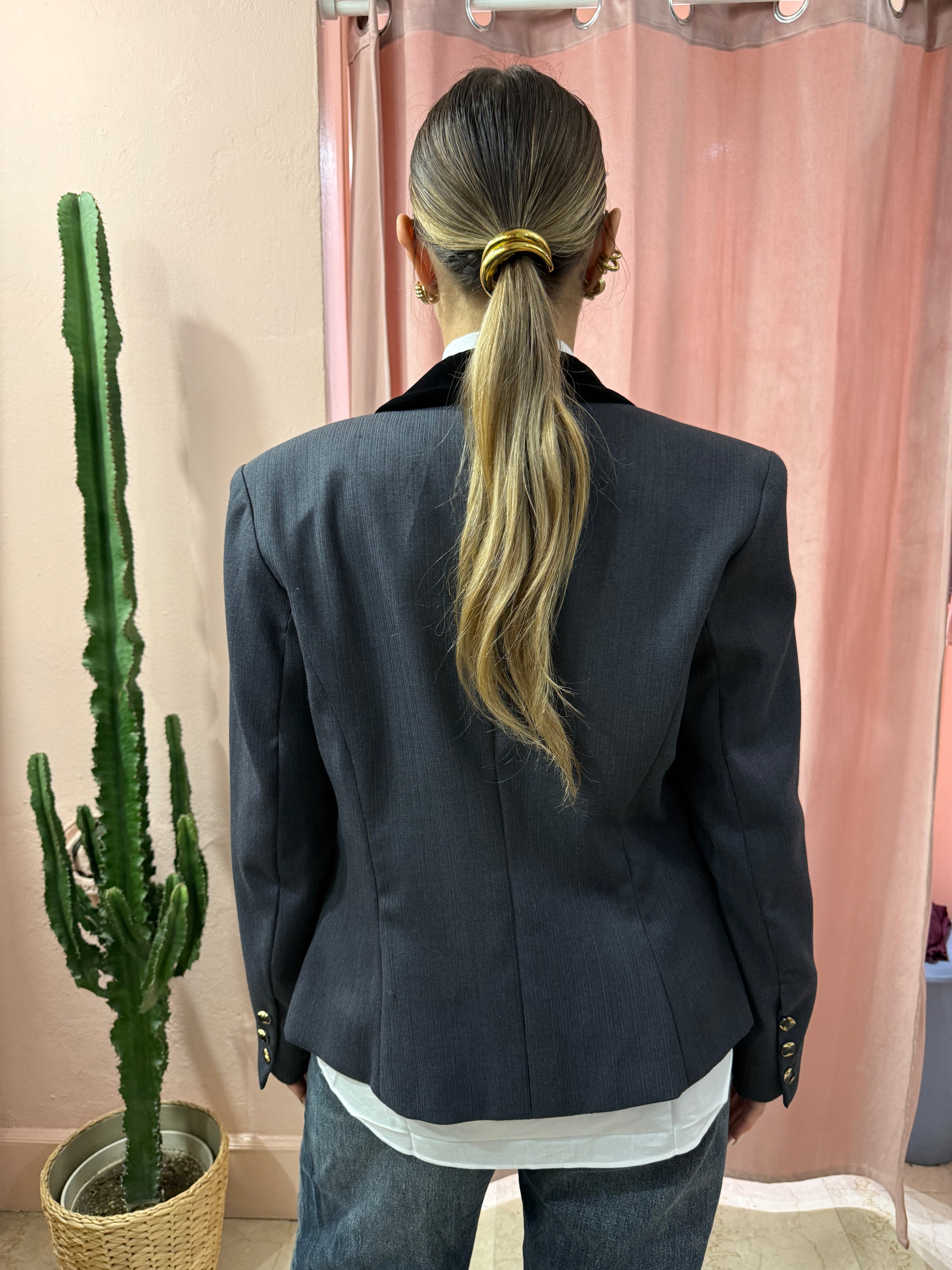 Blazer doppiopetto antracite in lana