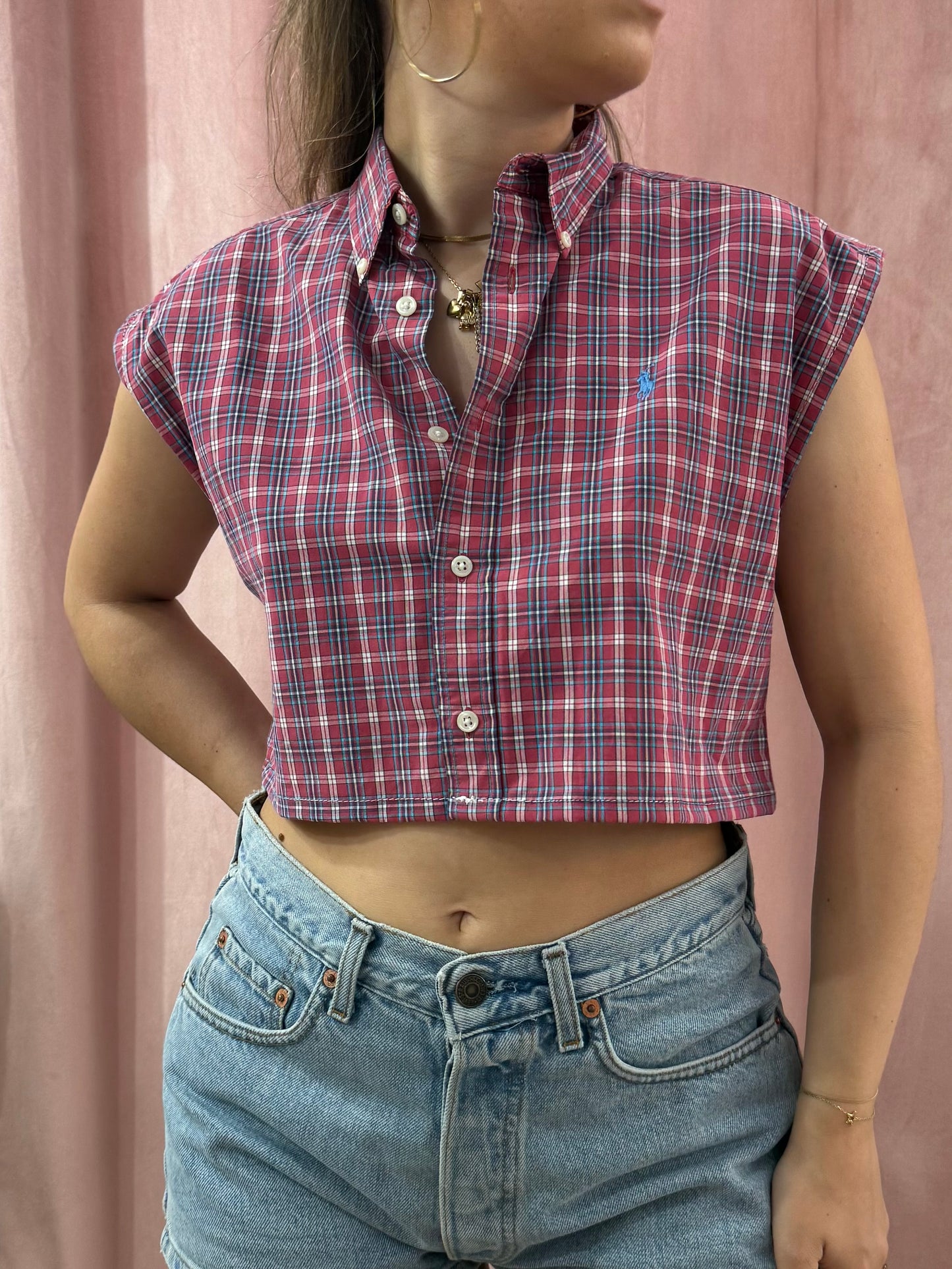 Crop top Ralph Lauren a quadretti sul rosso