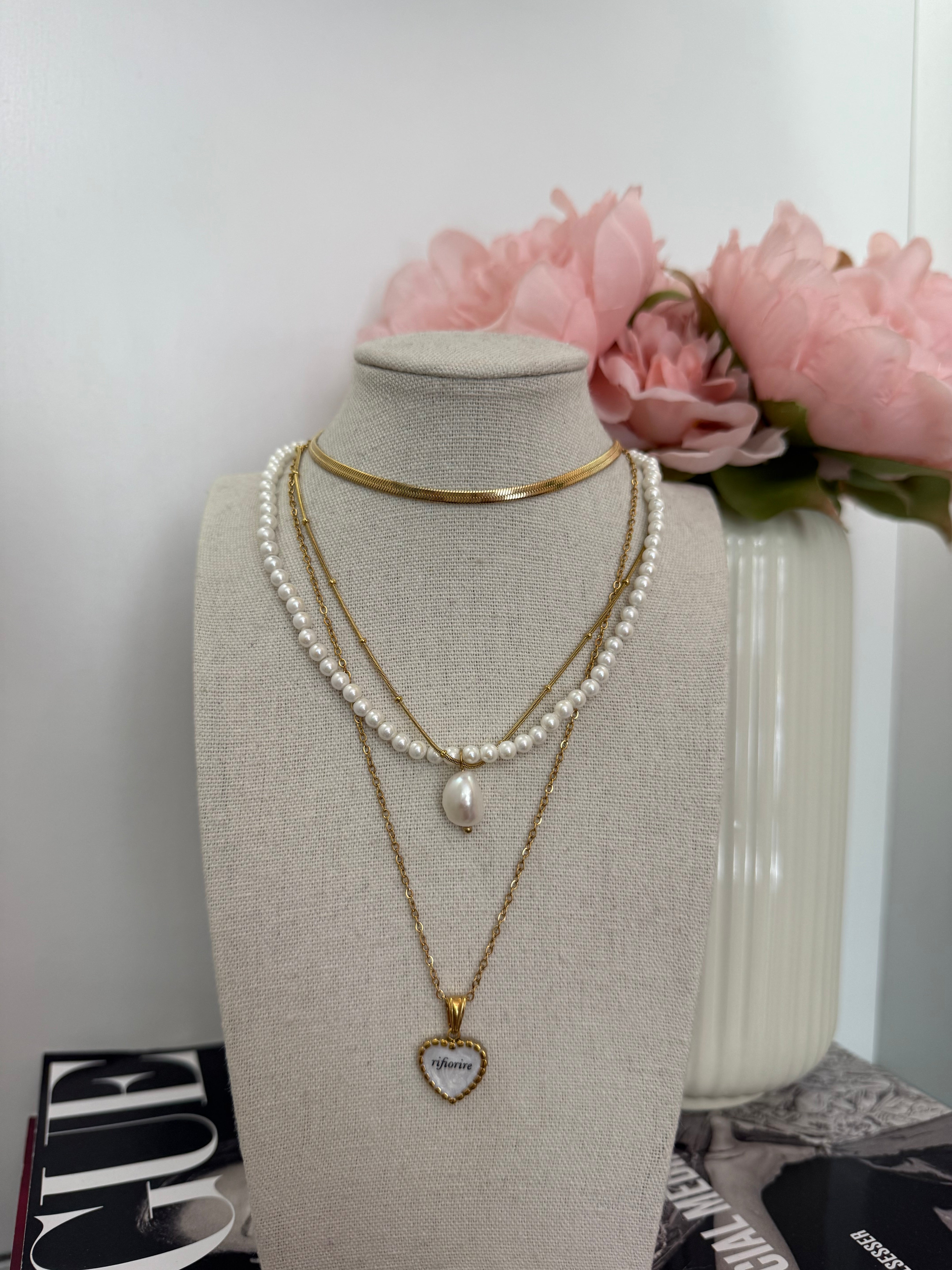 Collana doppia con perla sfaccettata
