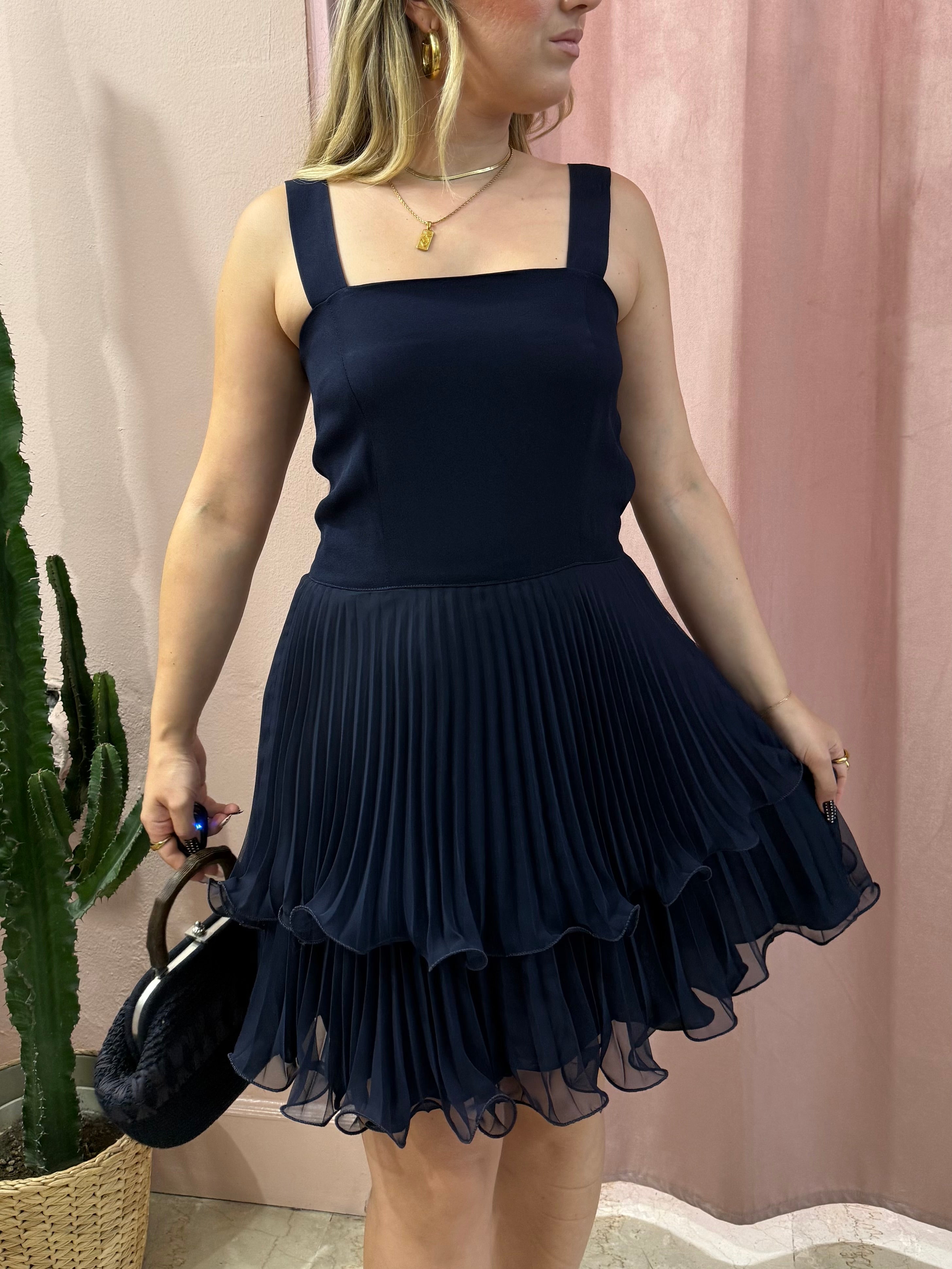 Vestitino vintage blu notte con drappeggi