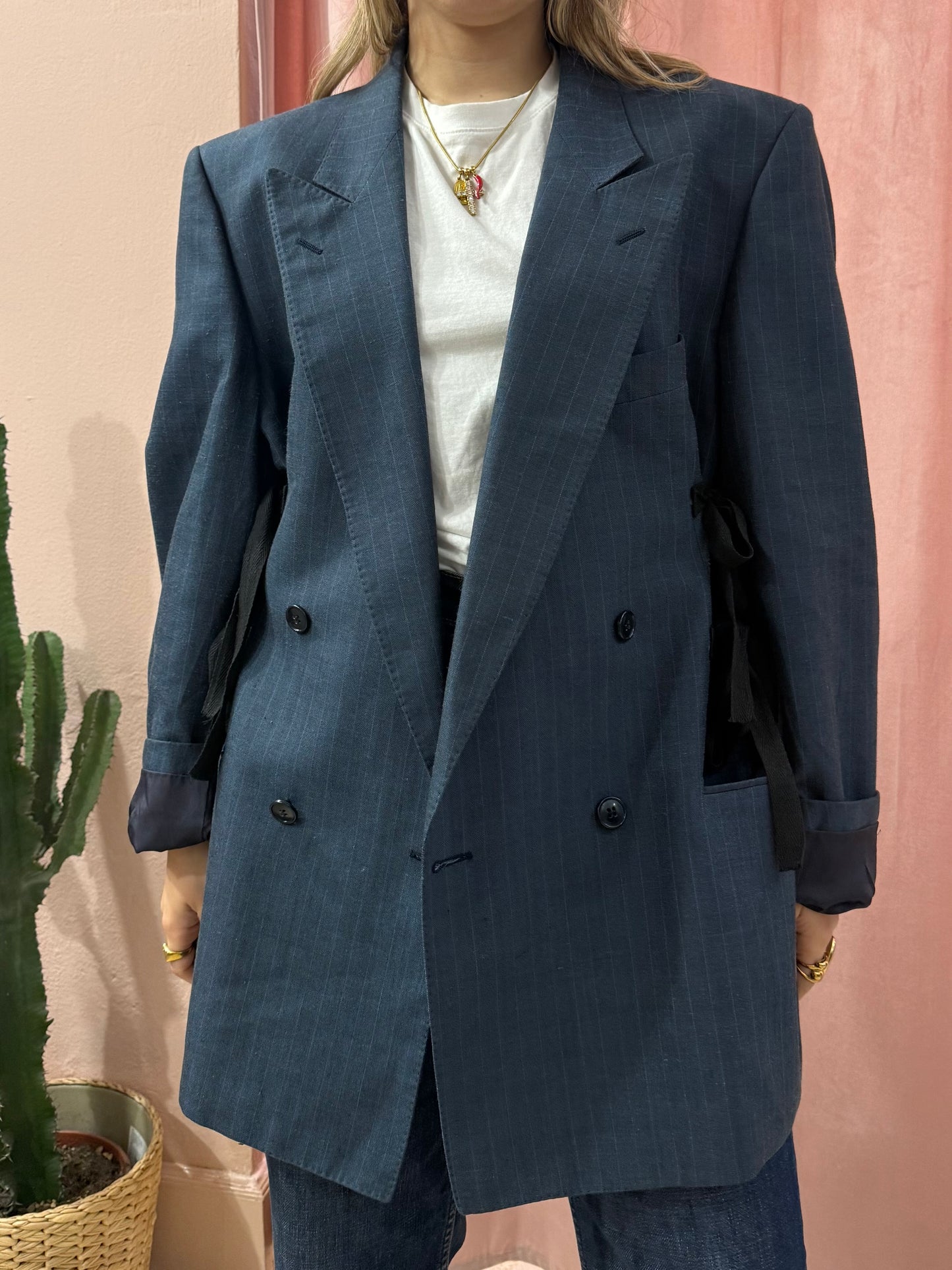 Blazer upcycling fiocchi blu gessato