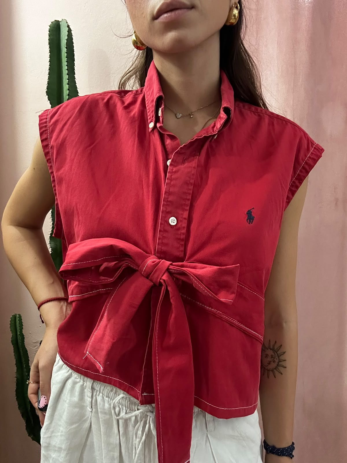Camicia Ralph Lauren upcycling fiocco rossa