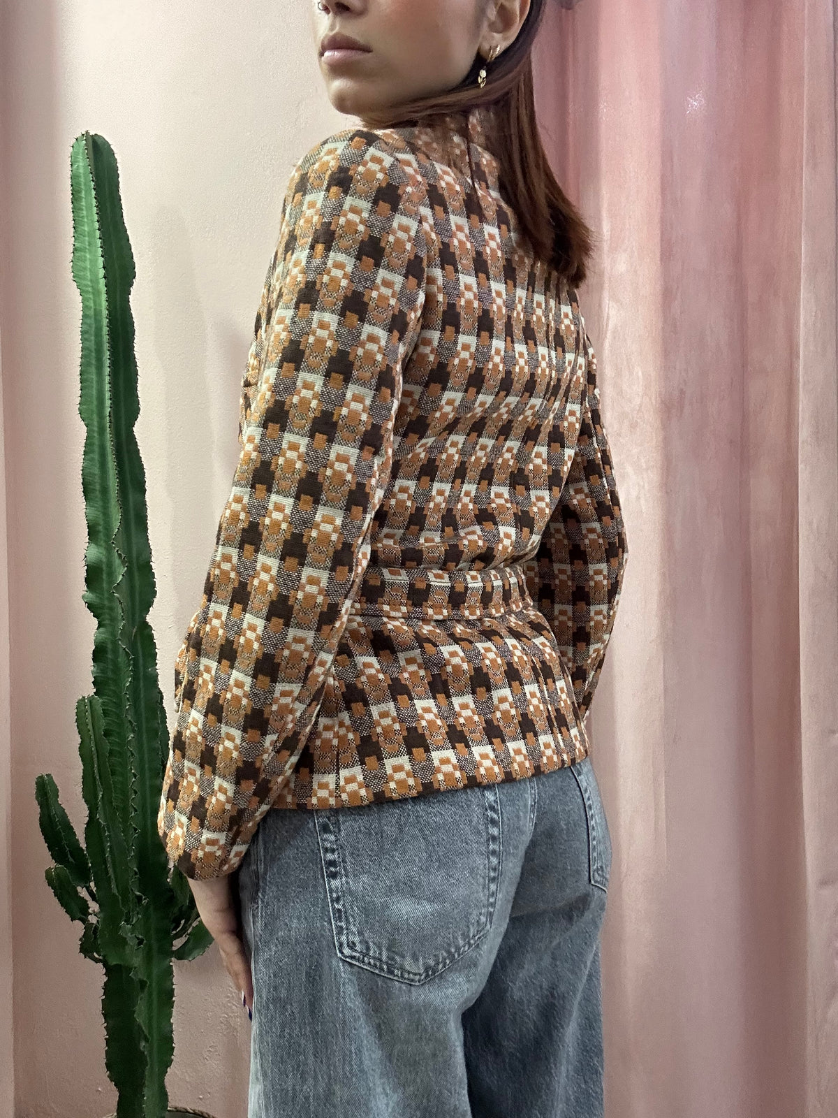 Blazer giacca a quadri con fantasia anni 70