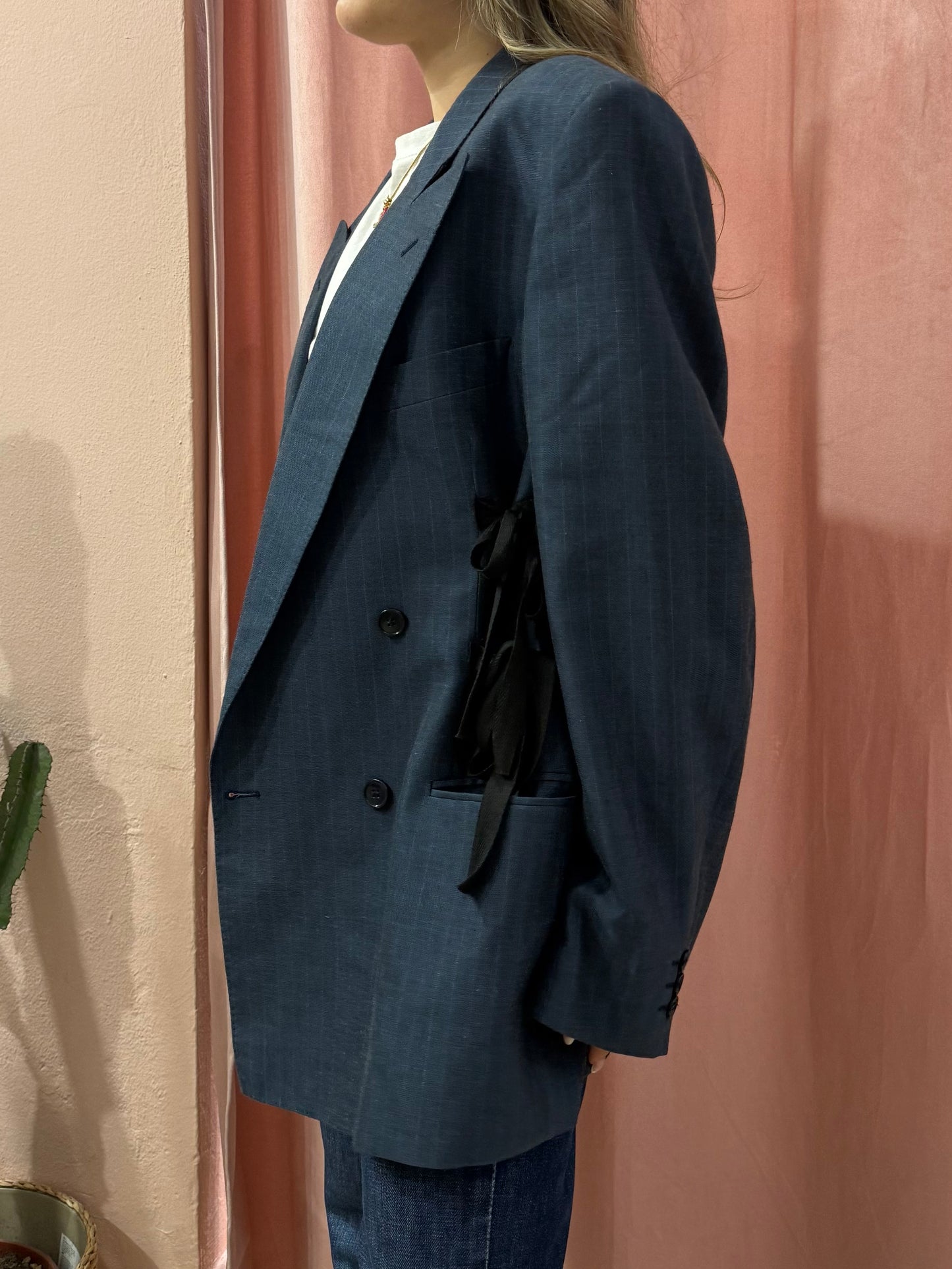 Blazer upcycling fiocchi blu gessato