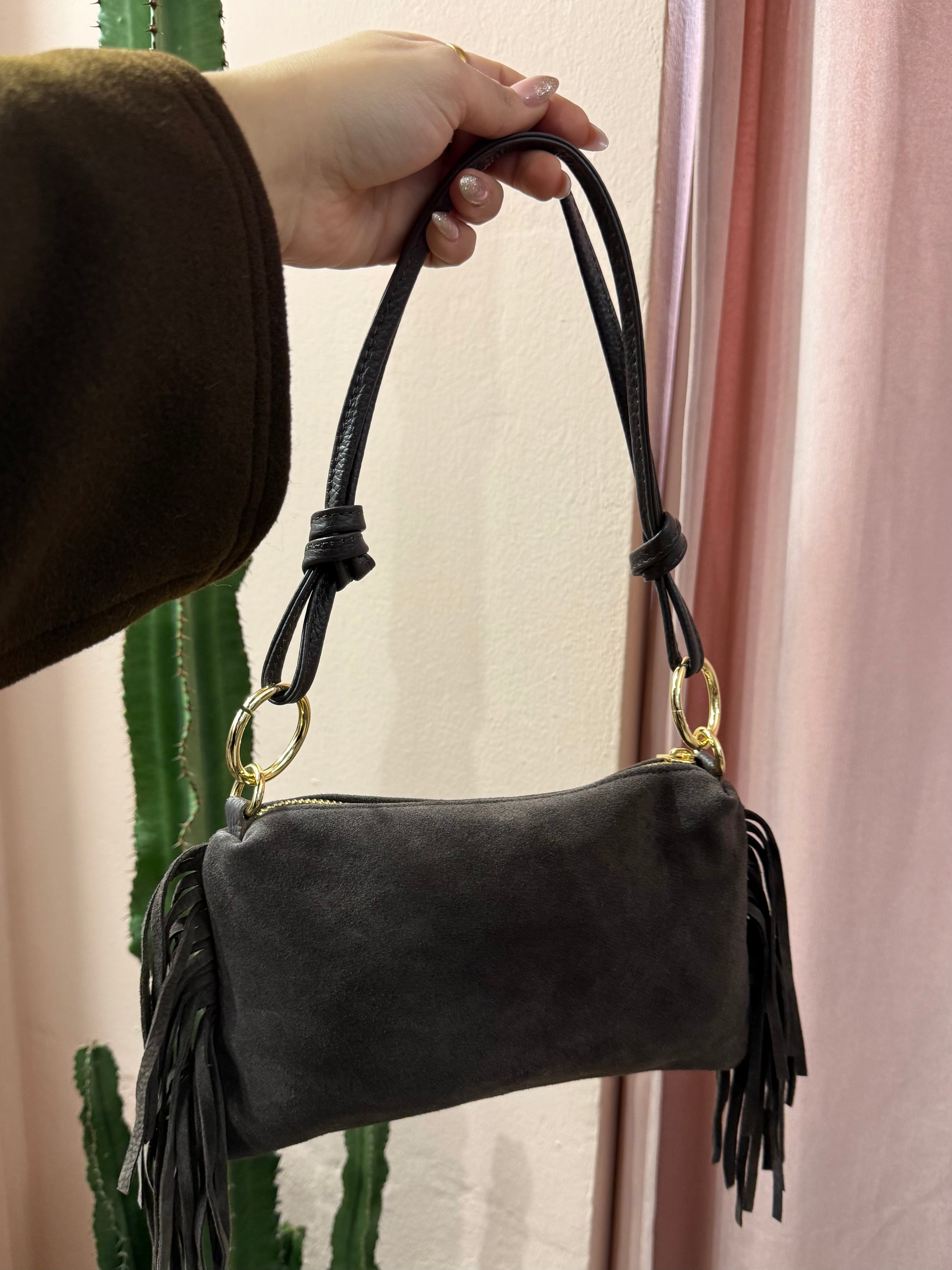 Borsa a spalla in vera pelle scamosciata più colori