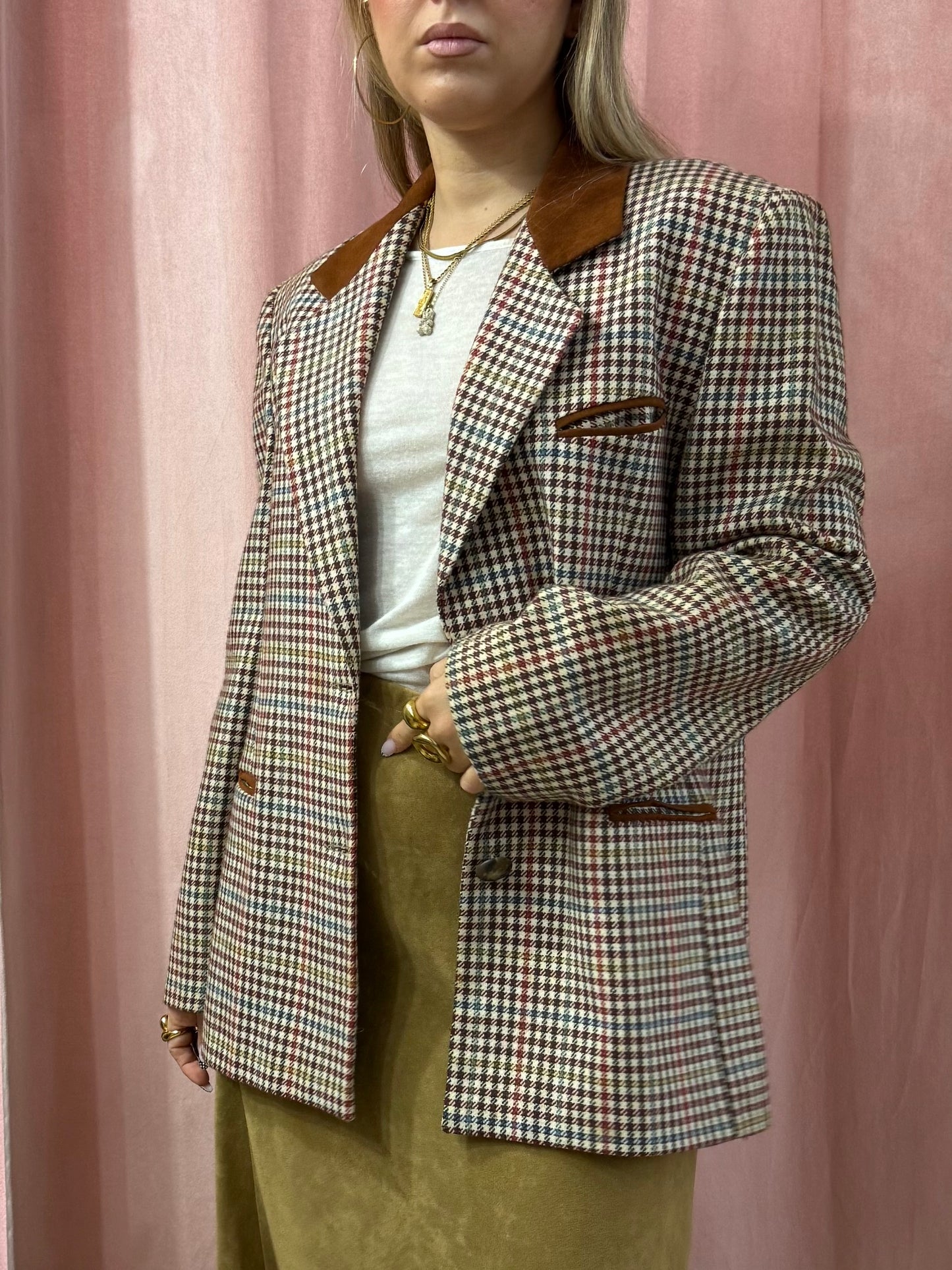 Blazer vintage a quadretti in misto lana