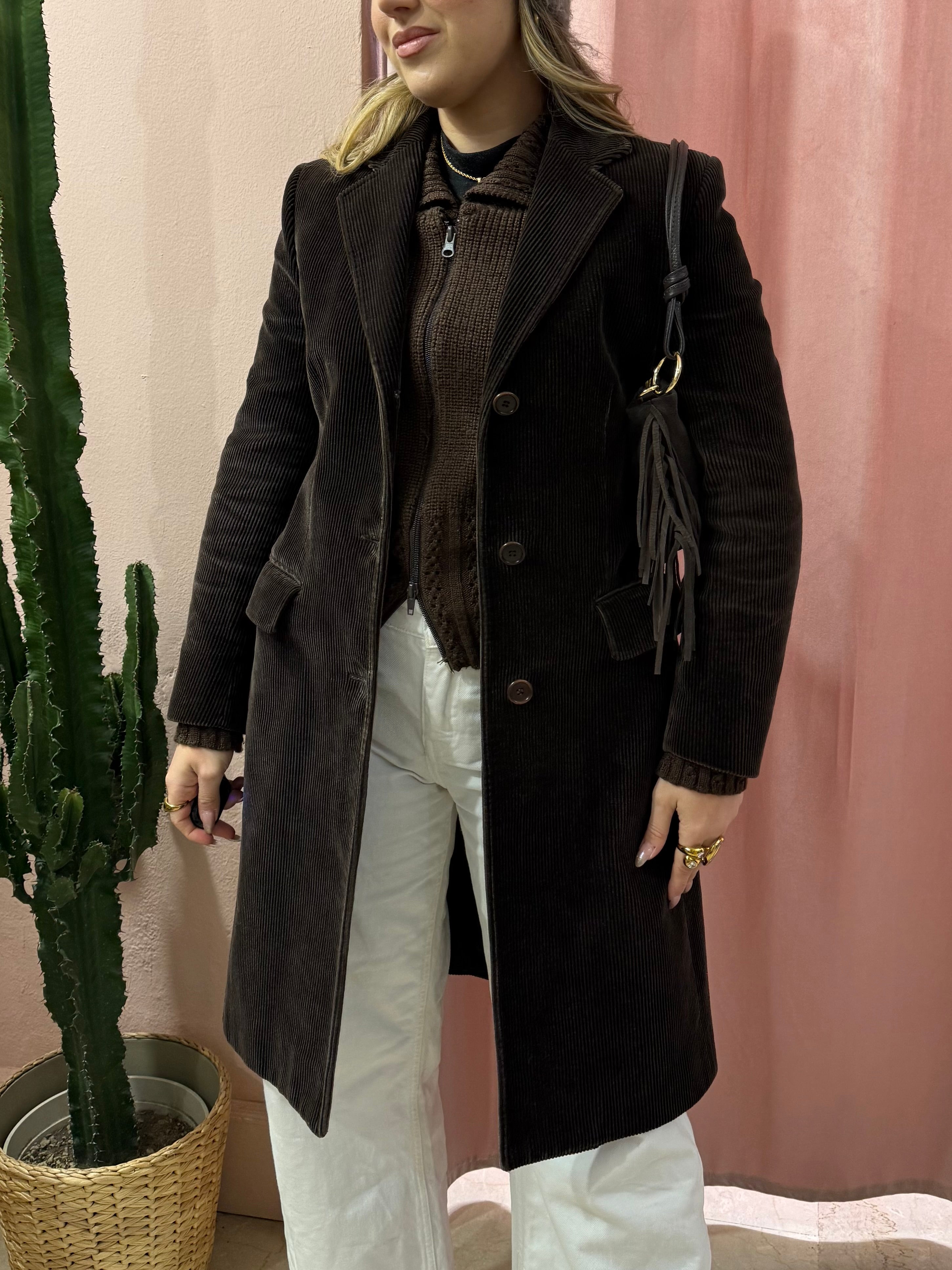 Giacca lunga Aspesi moro a costine