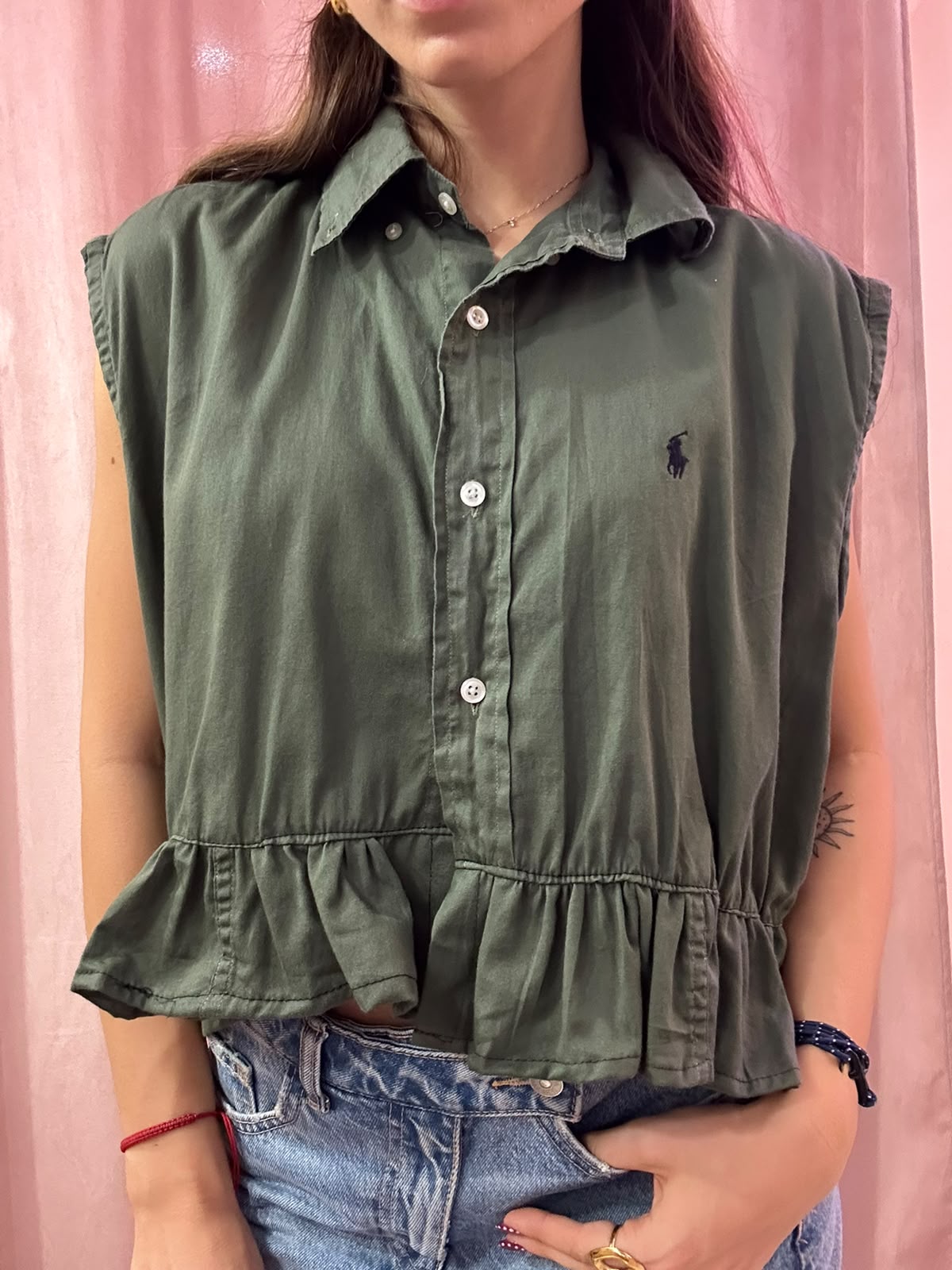Camicia Ralph Lauren upcycling volant verdone