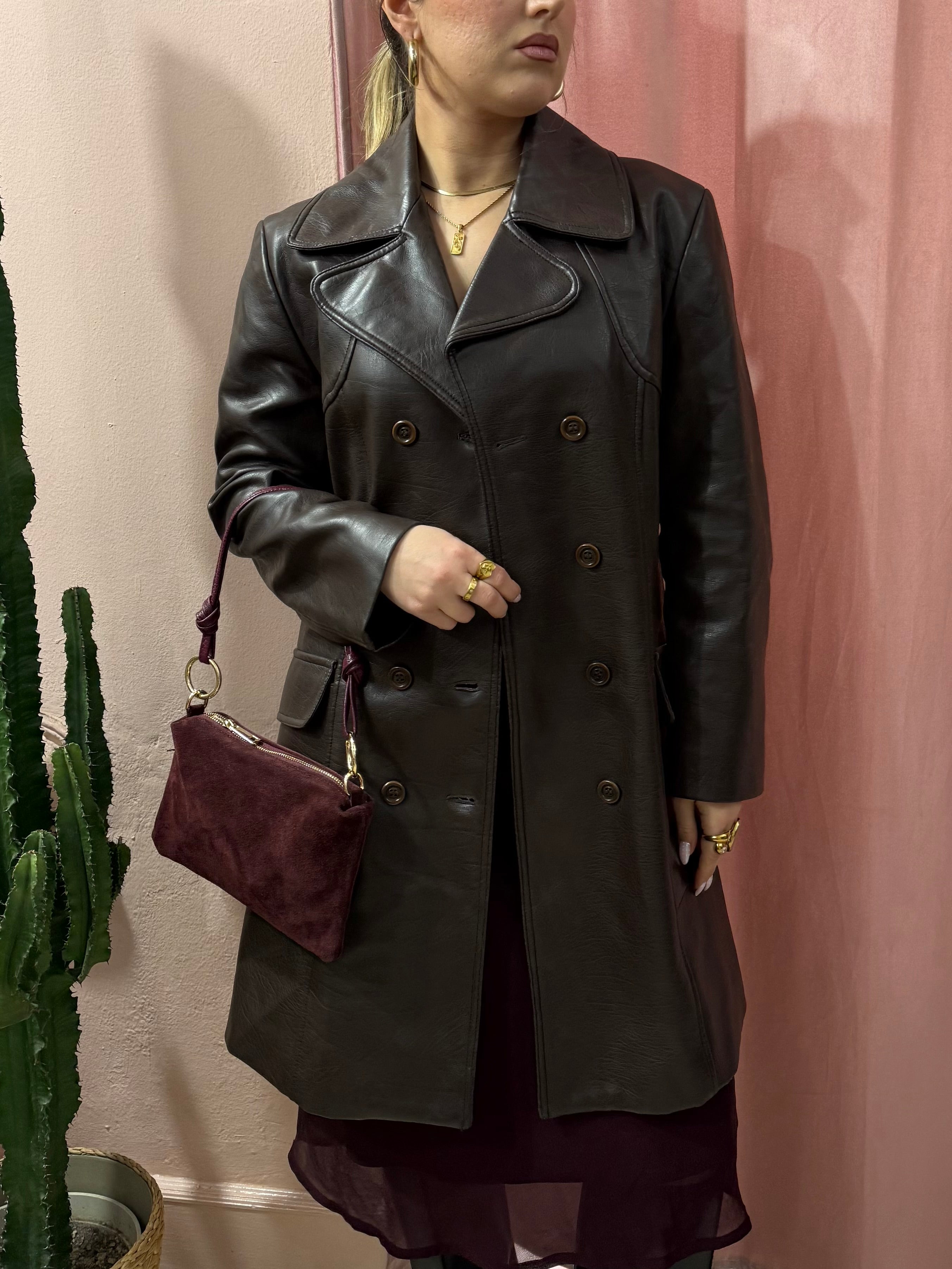 Trench vintage in vera pelle cioccolato