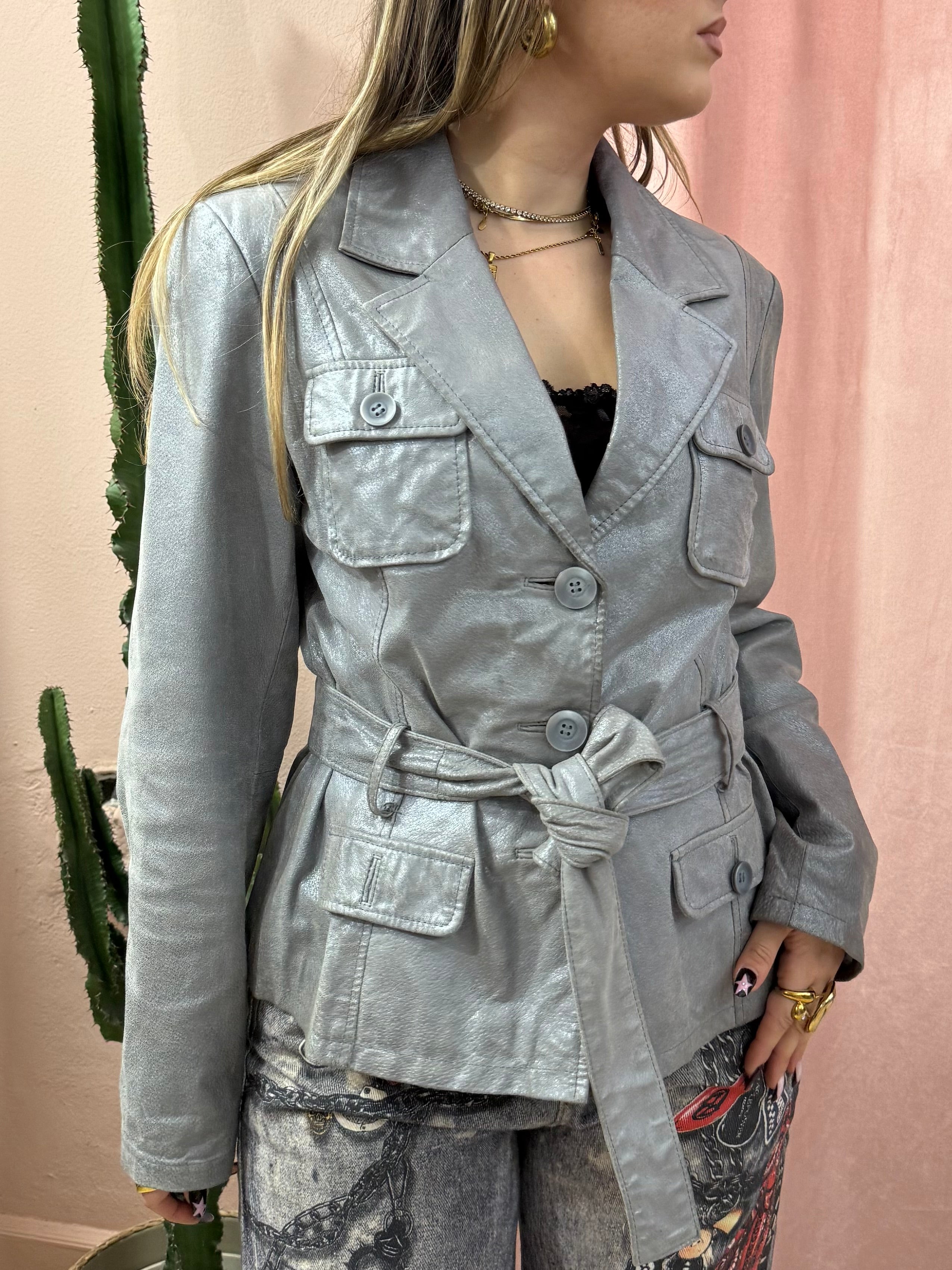 Giacca in vera pelle argentata