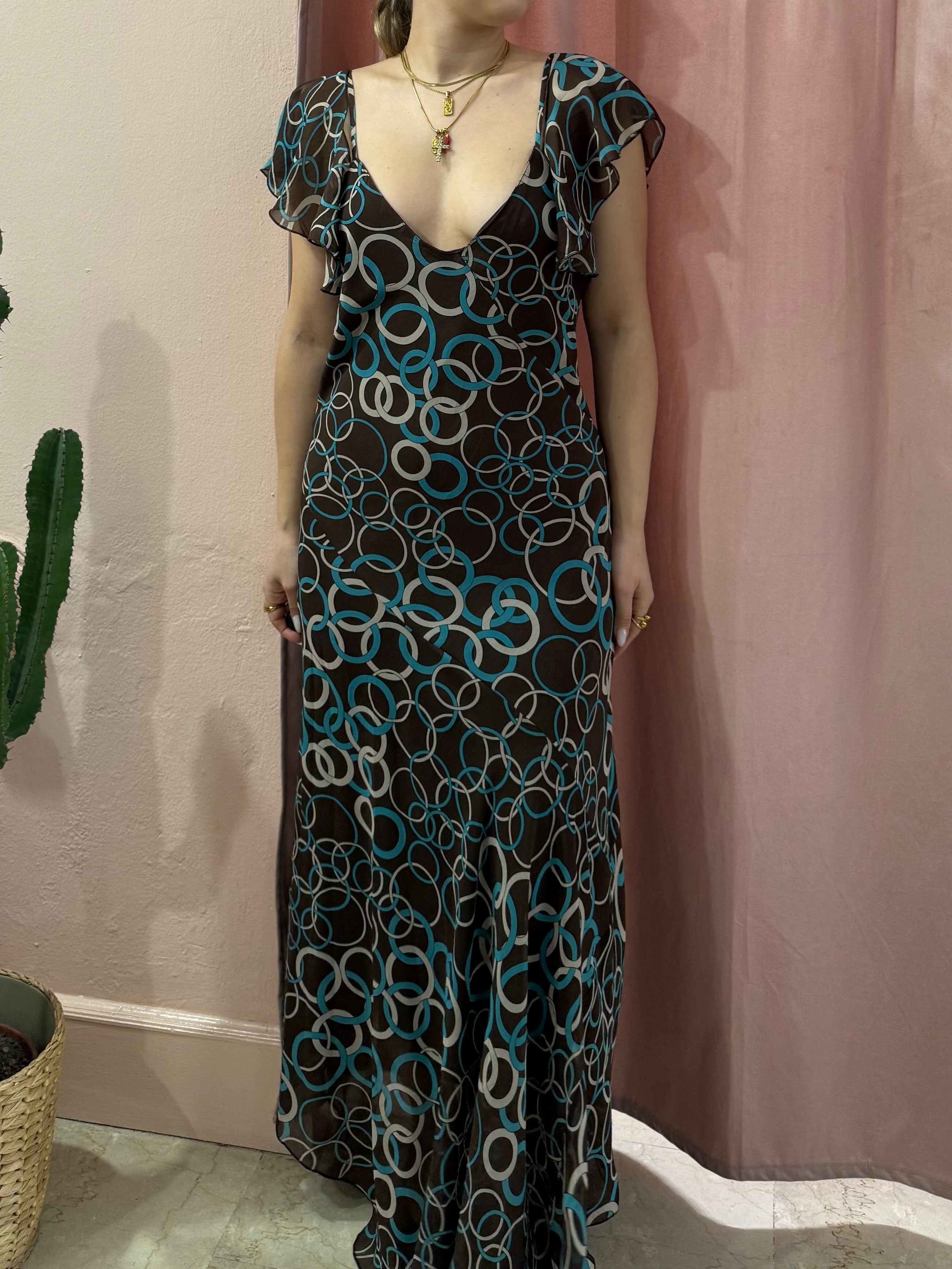 Vestito maxi in fantasia sul marrone