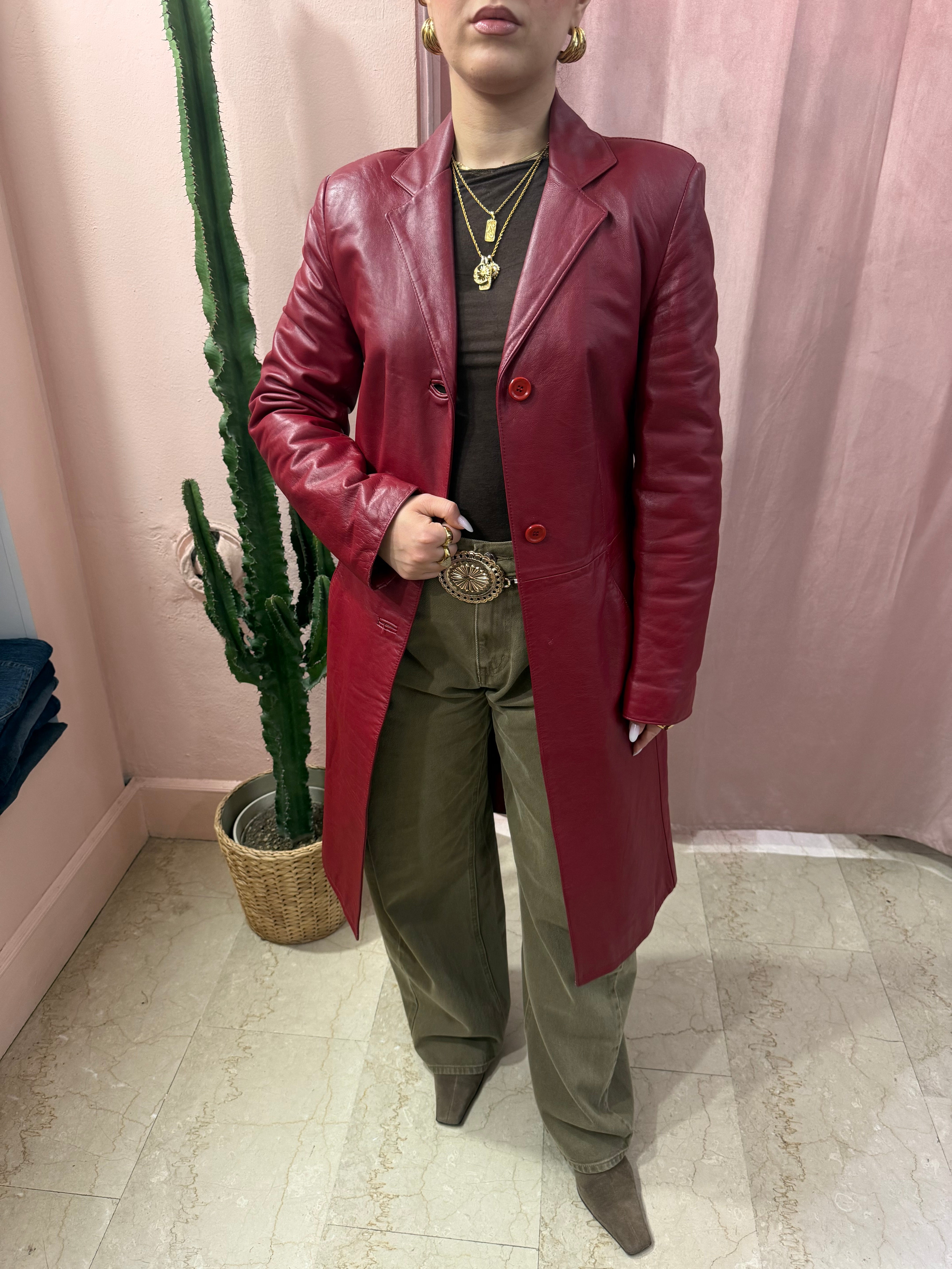Giacca lunga in pelle rossa