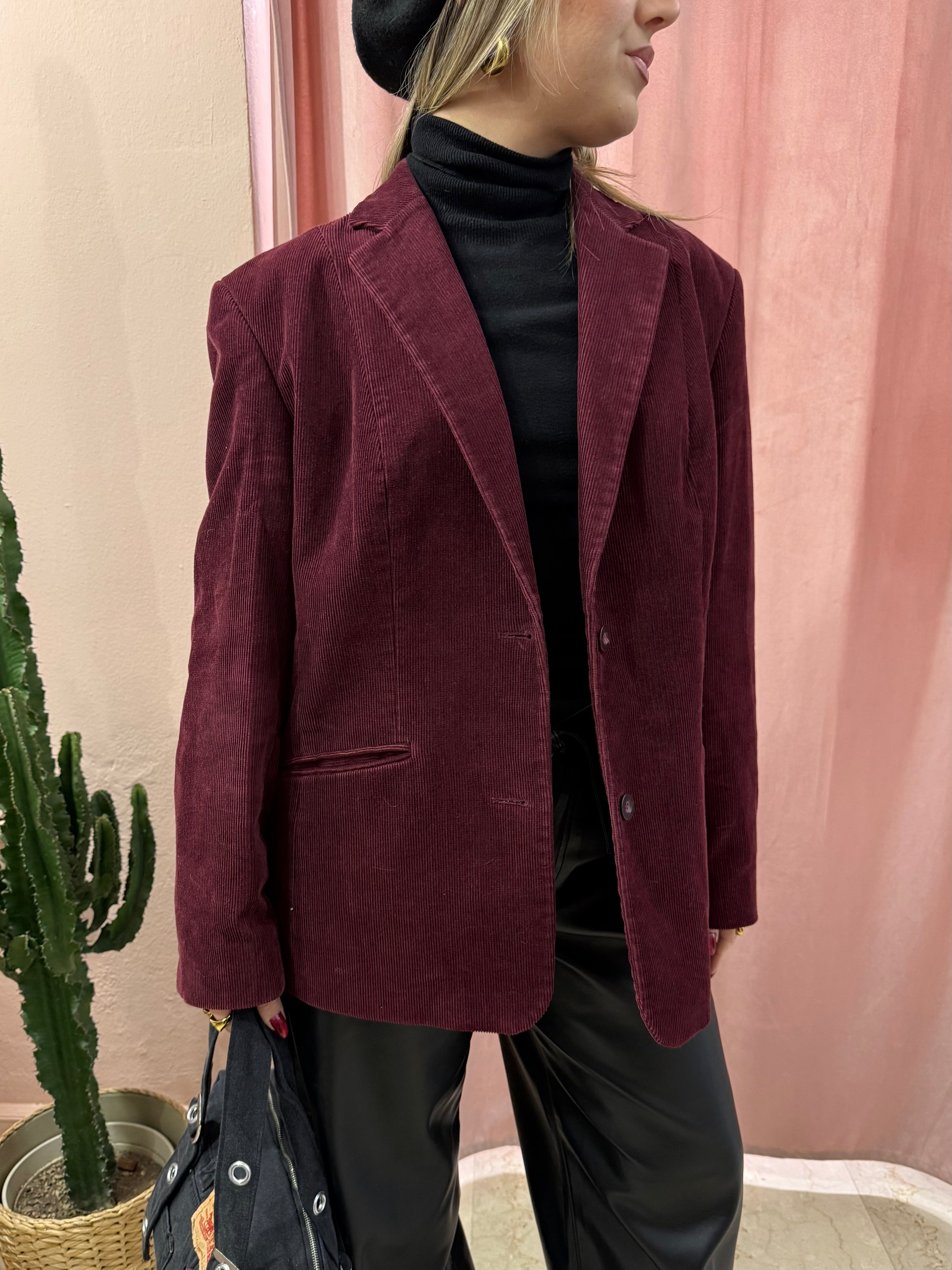 Blazer vintage in velluto a costine bordeaux