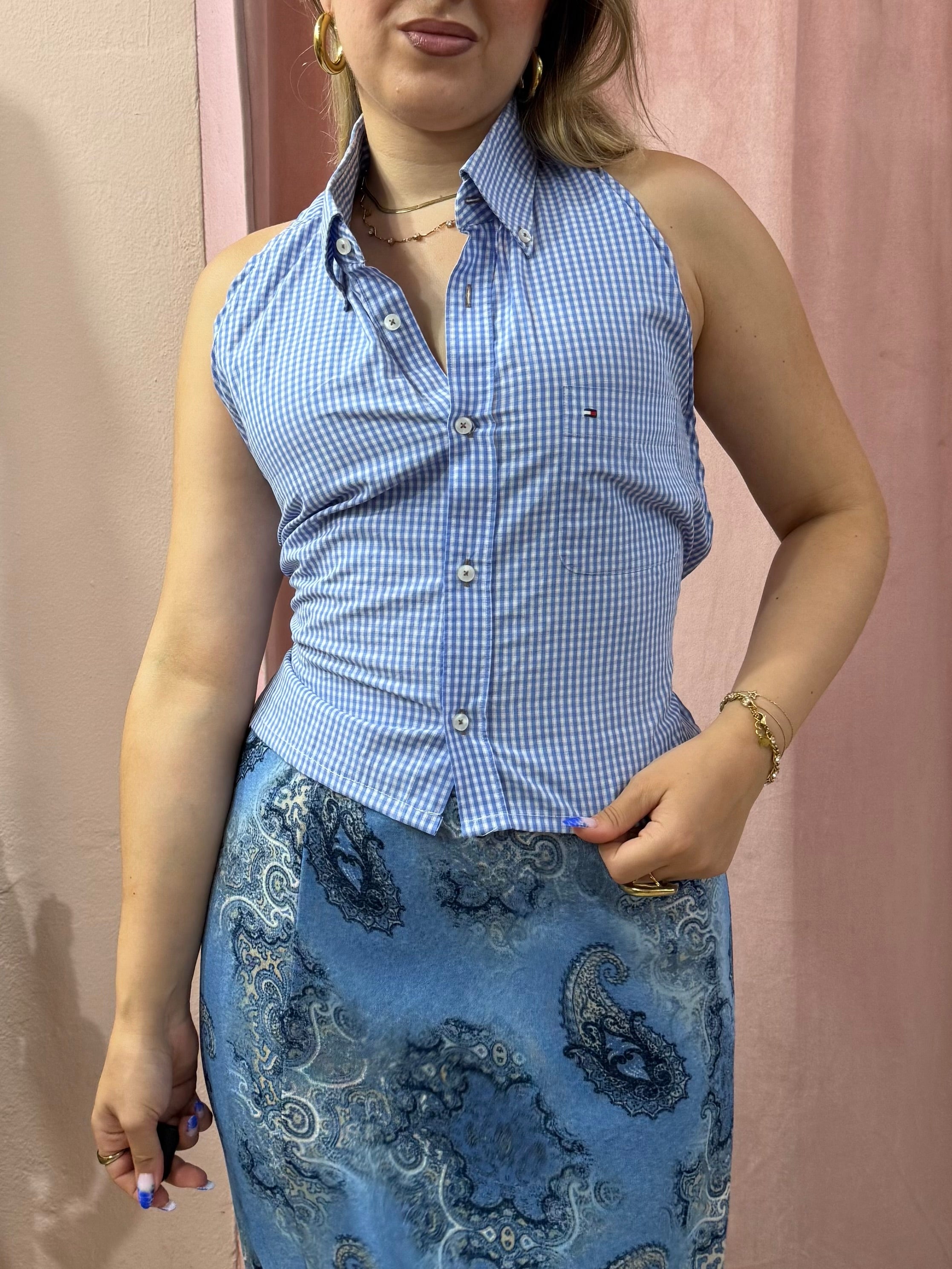 Top Tommy hilfiger upcycling vichy azzurro