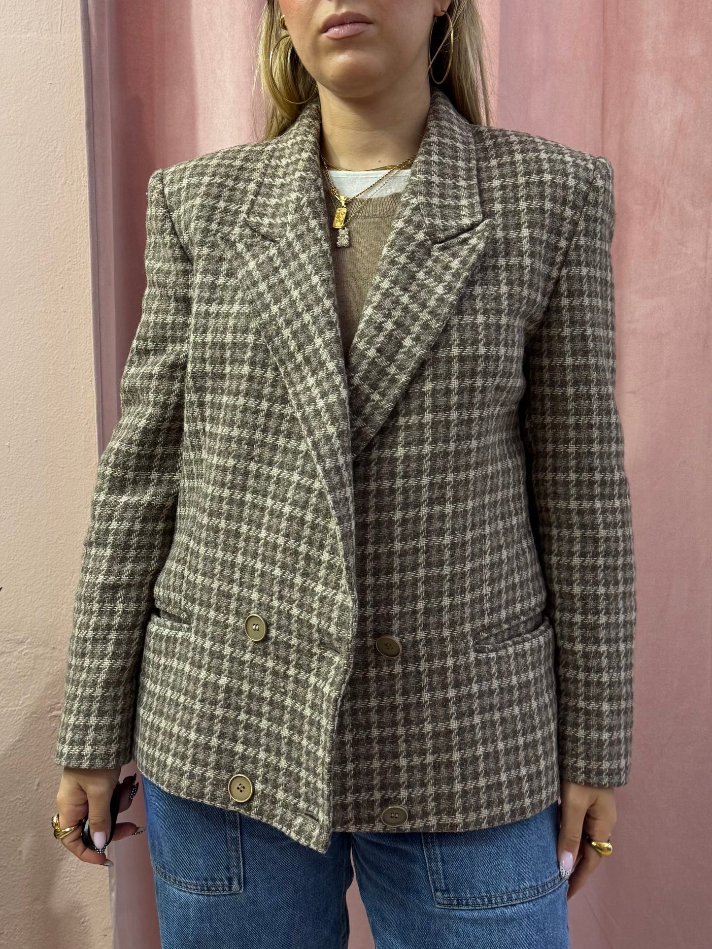 Blazer vintage pied de poule in lana