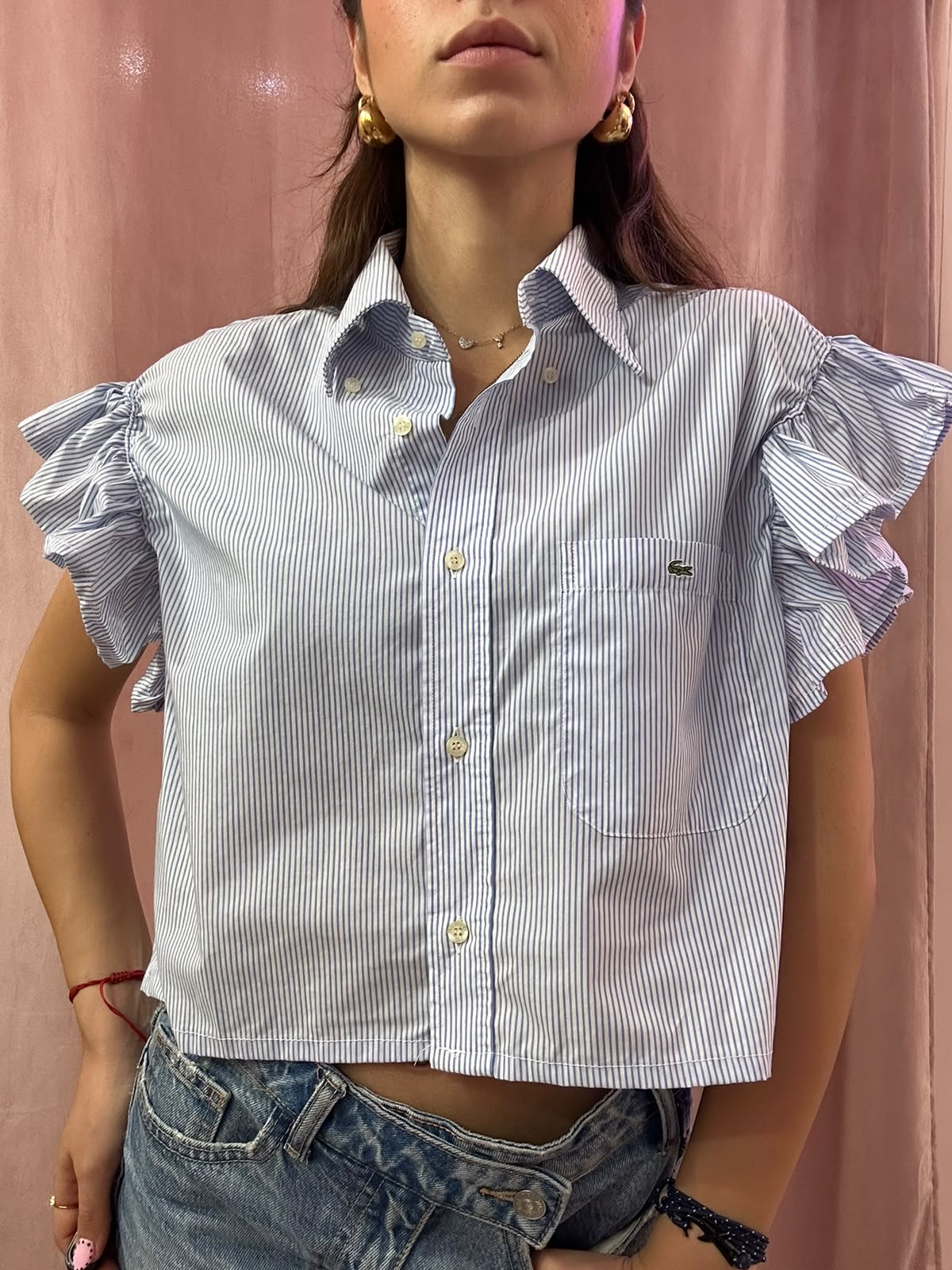 Camicia lacoste upcycling volant a righe