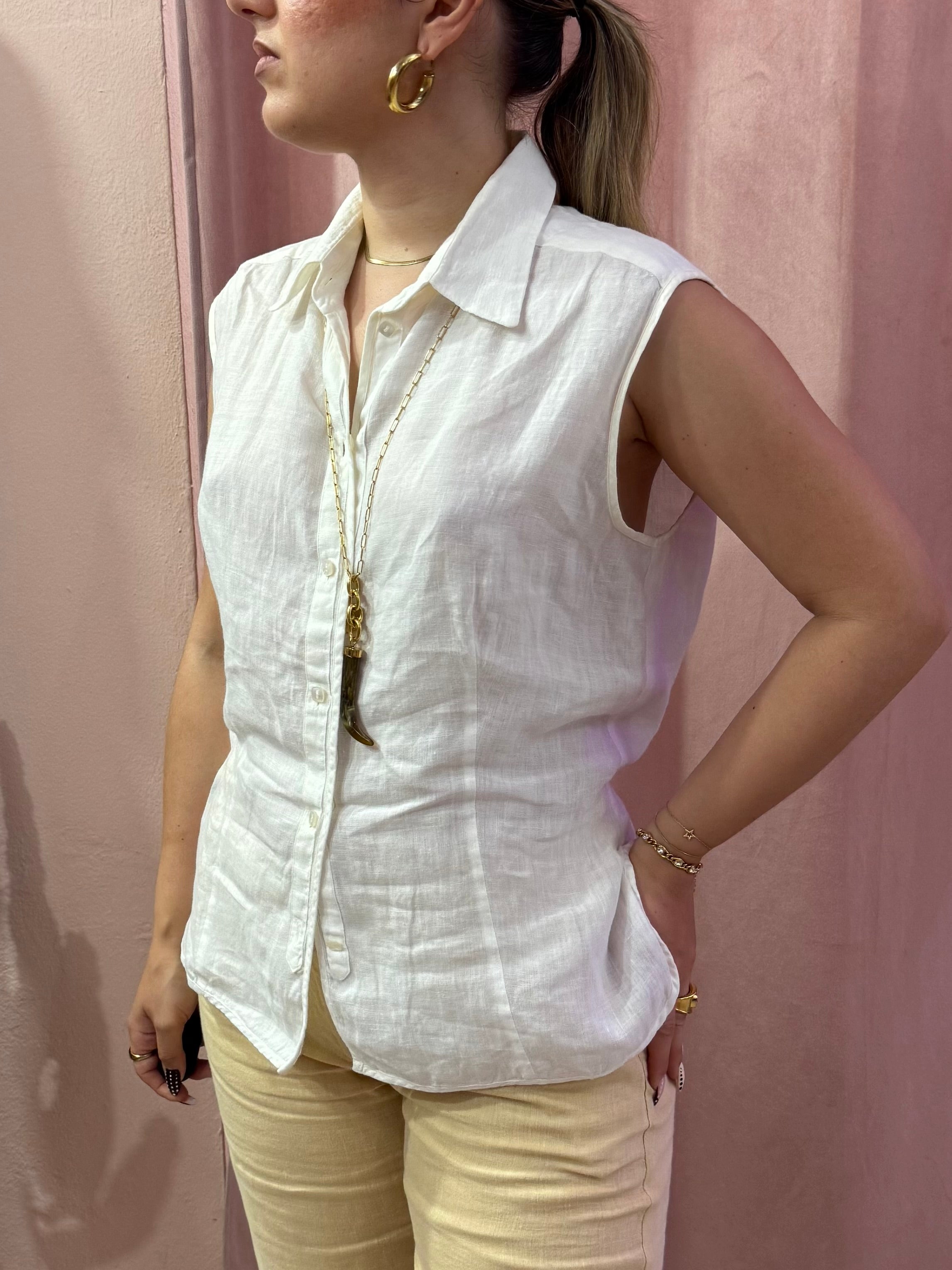 Blusa smanicata Max Mara in puro lino