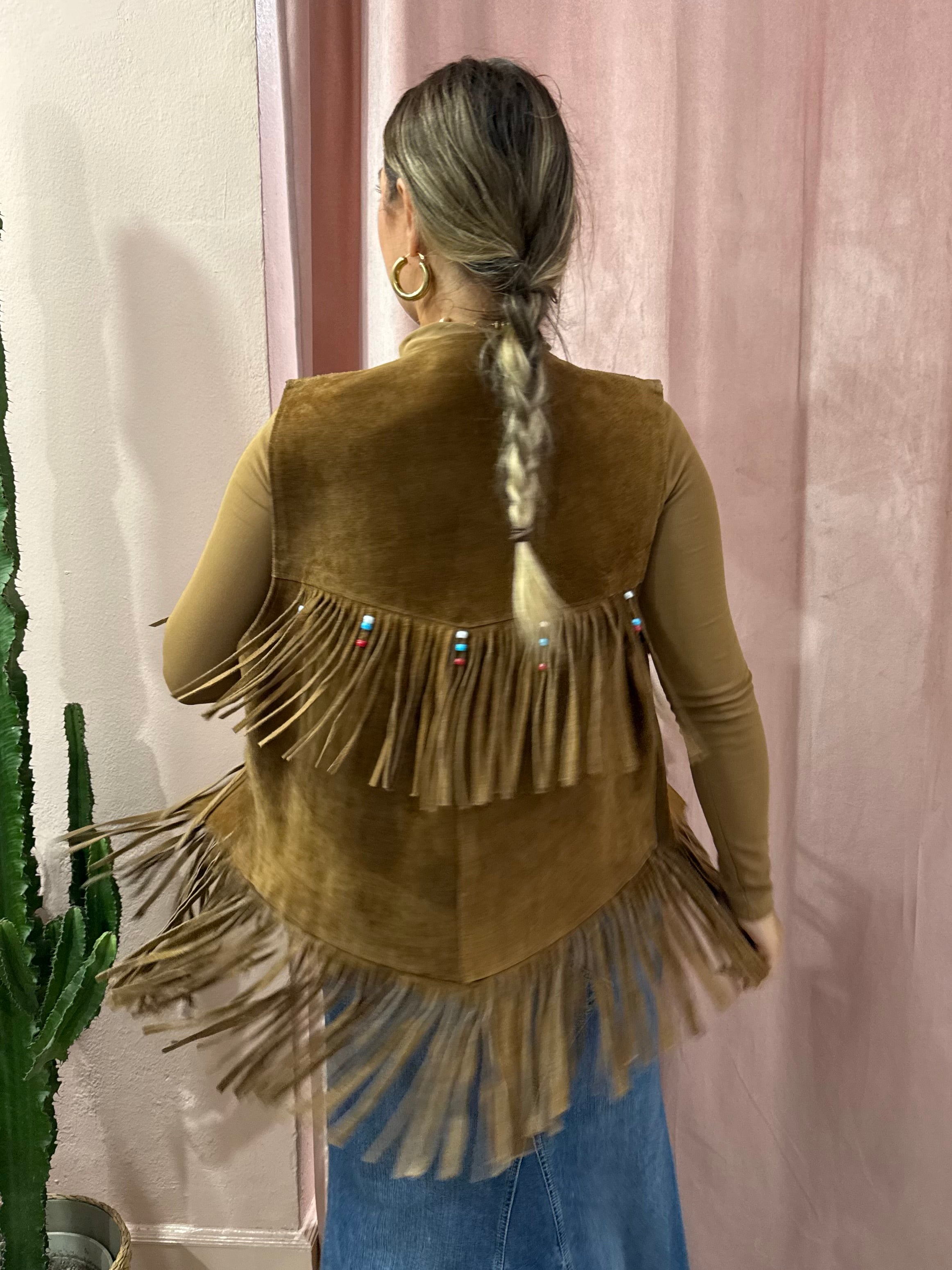Gilet con frange in vera pelle
