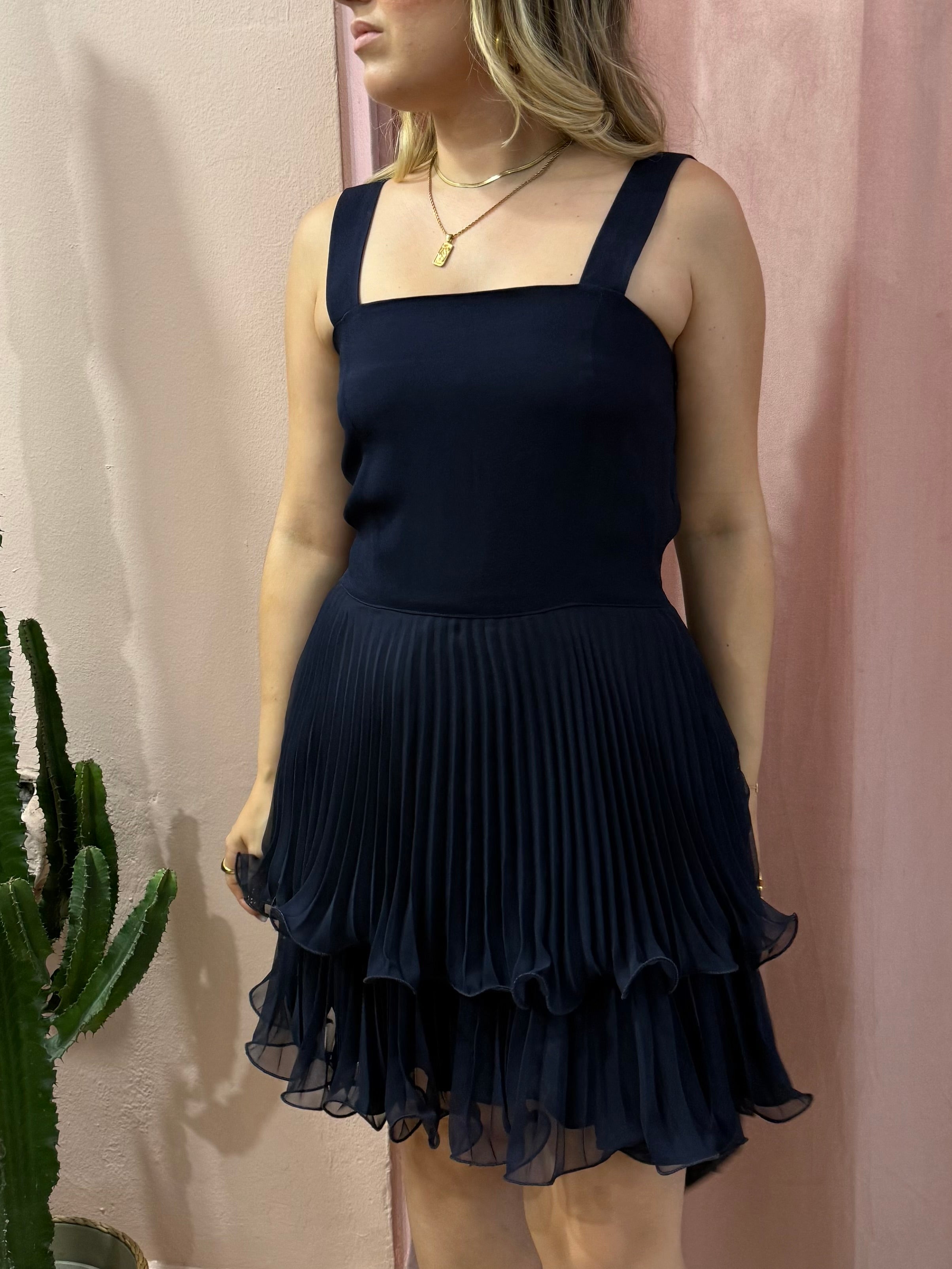 Vestitino vintage blu notte con drappeggi
