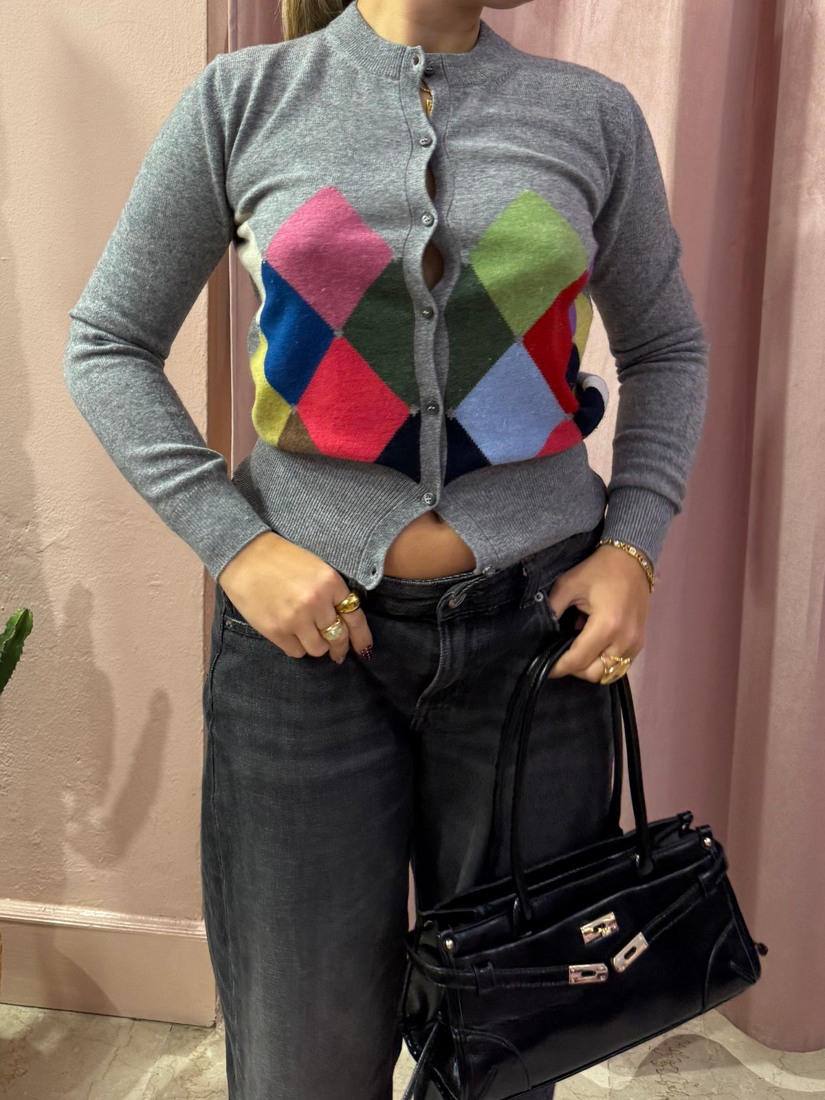 cardigan a rombi Ballantyne lana e cashmere
