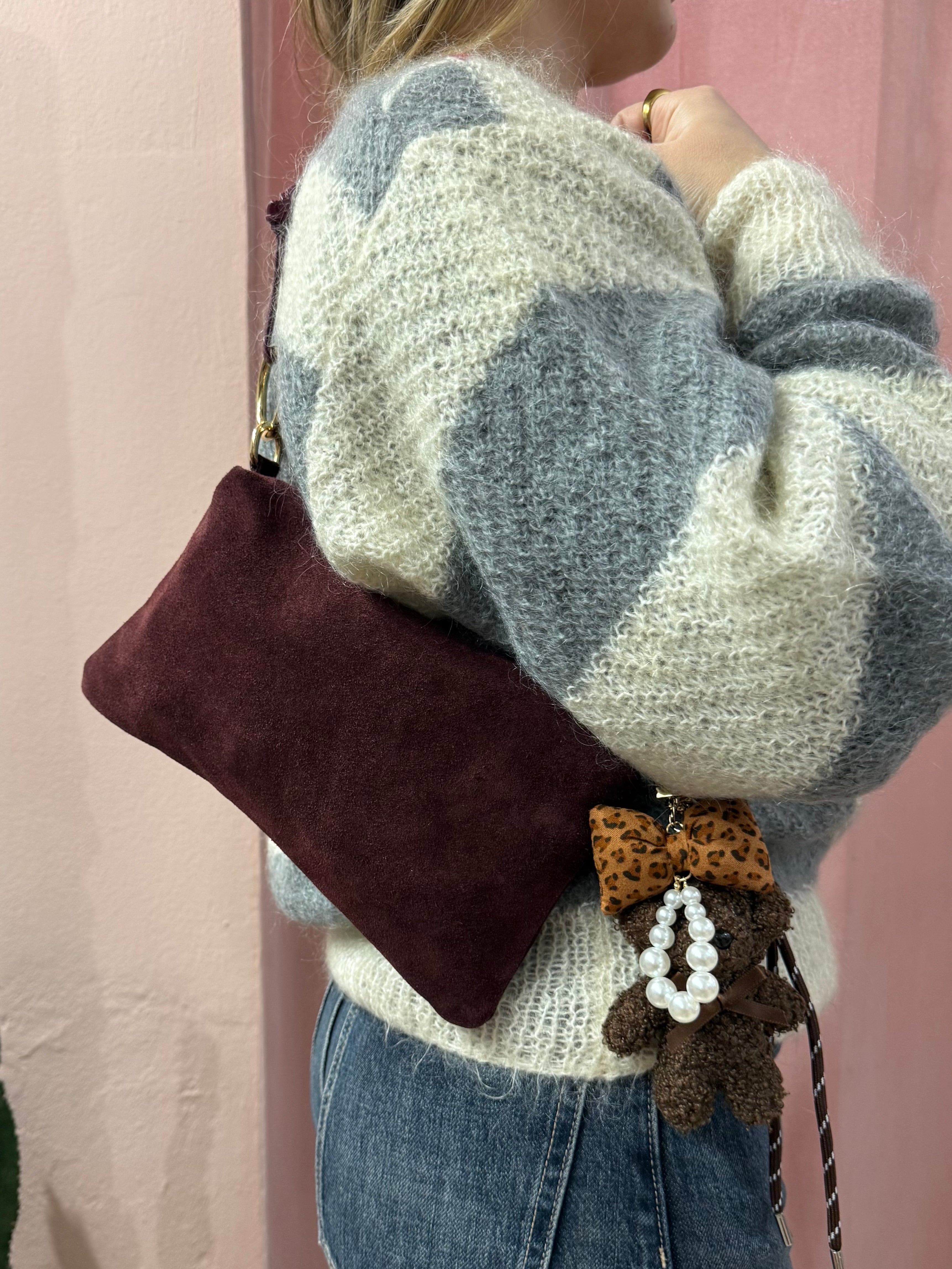 Borsa a spalla in vera pelle bordeaux