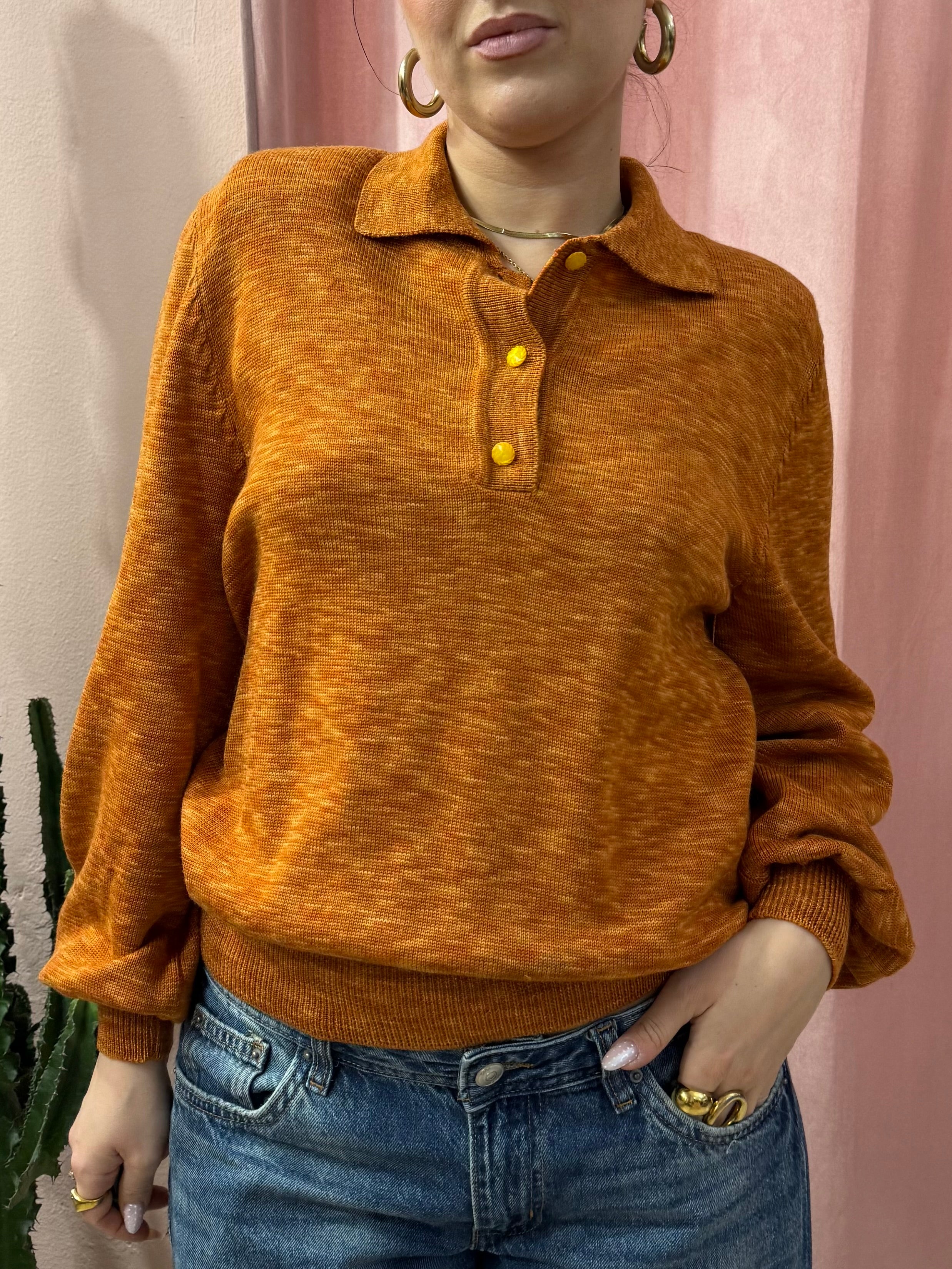 Maglione arancio mélange modello polo