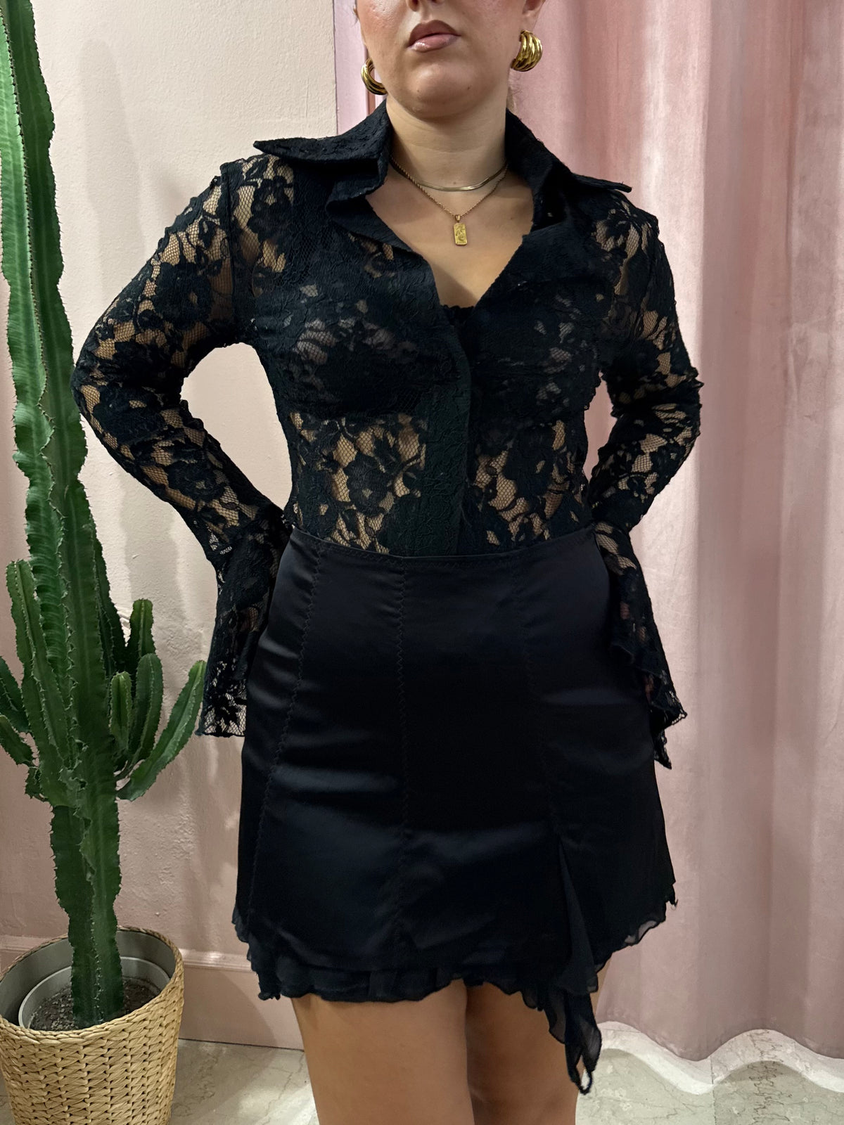 Minigonna nera 00s con inserti in tulle